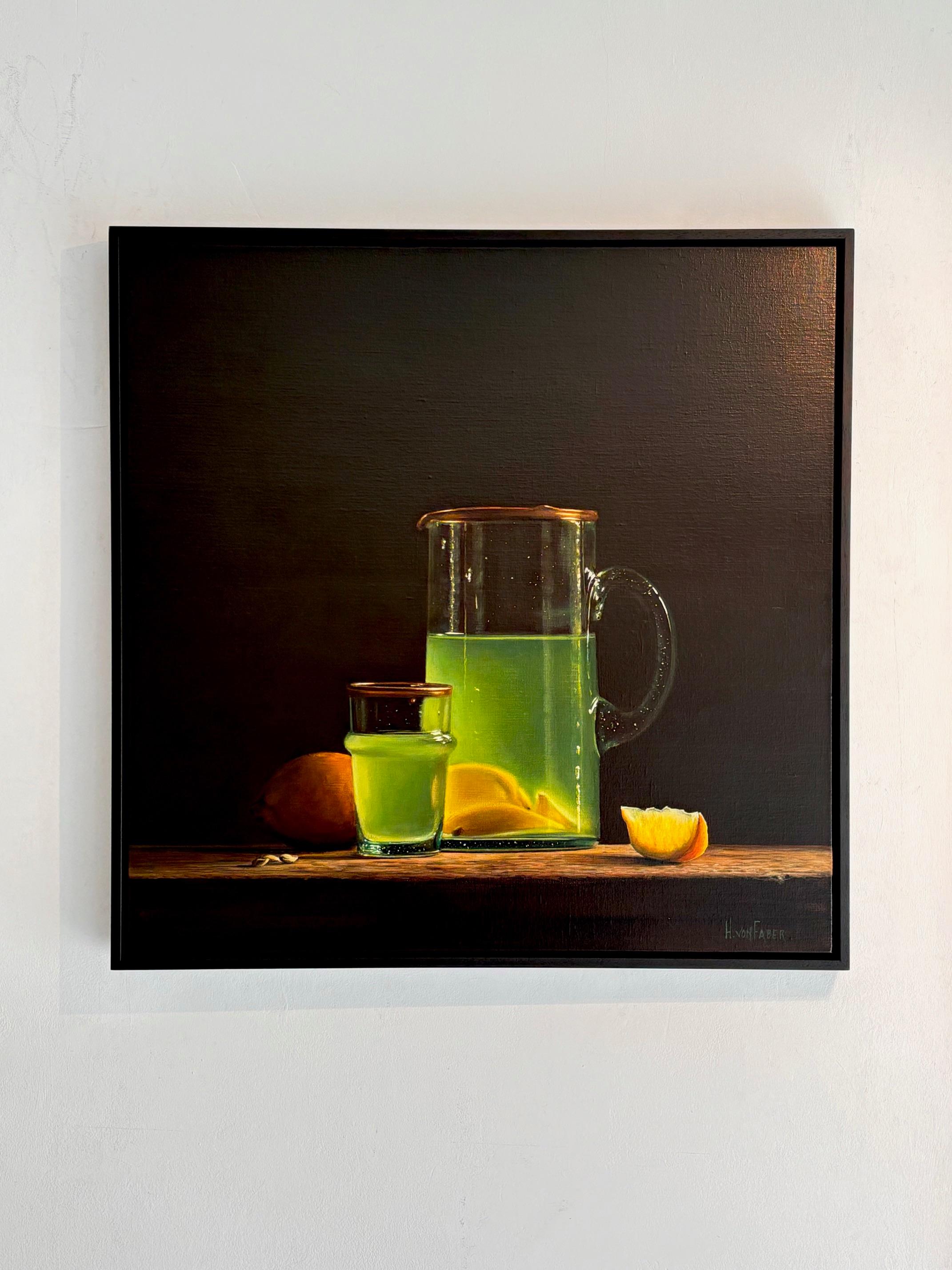 Lemonade II  - original still life realism painting - contemporary Artwork - Black Still-Life Painting by Heidi von Faber