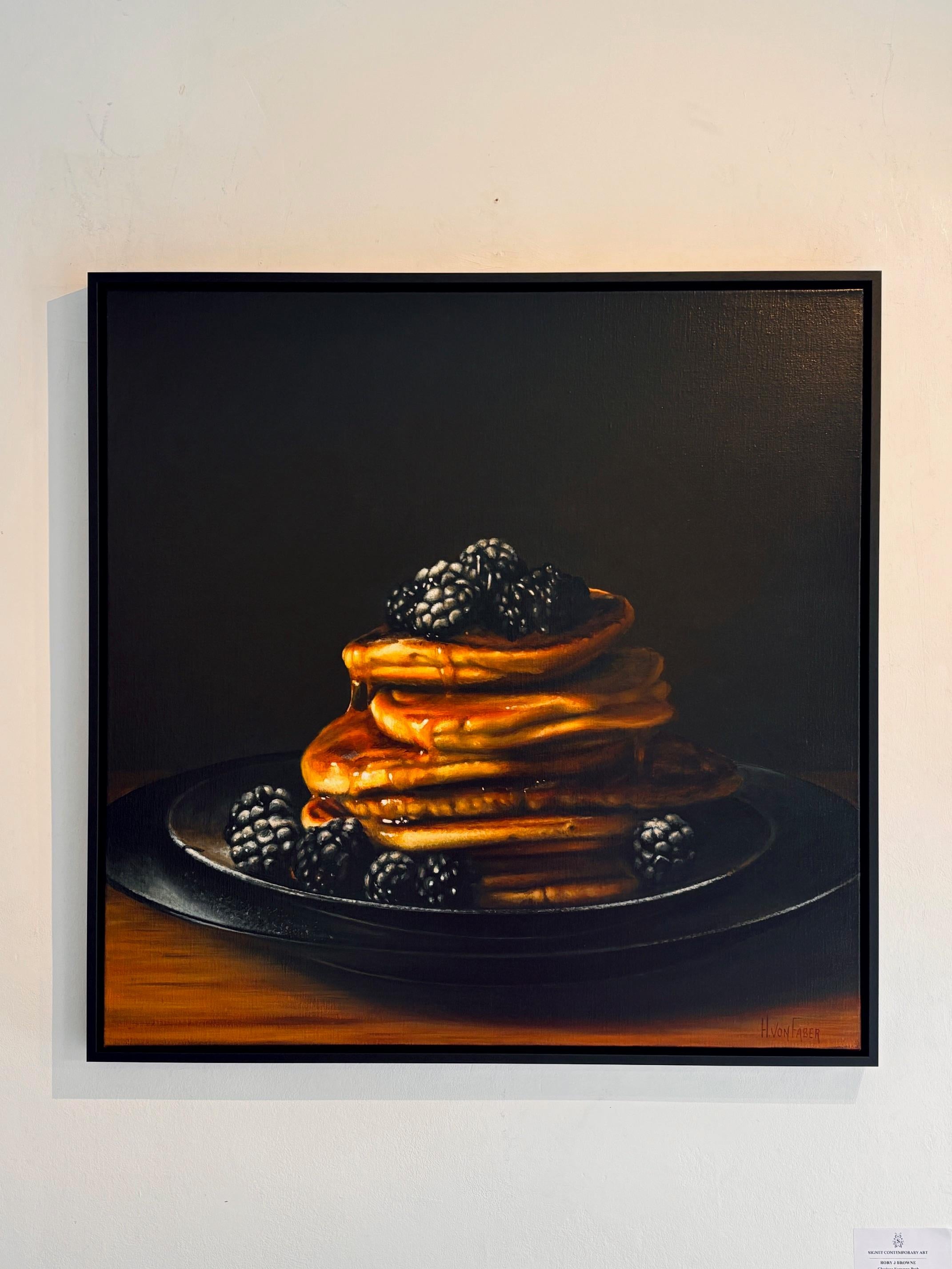 Pfannkuchen und Brombeeren-originale realistische Stillebenmalerei-zeitgenössische Kunst – Painting von Heidi von Faber