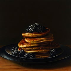 Pfannkuchen und Brombeeren-originale realistische Stillebenmalerei-zeitgenössische Kunst
