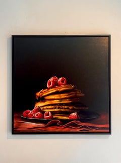 Pancakes and Raspberries-original realism still life painting-contemporary Art