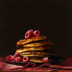 Pfannkuchen und Himbeeren-originales realistisches Stilleben-zeitgenössische Kunst