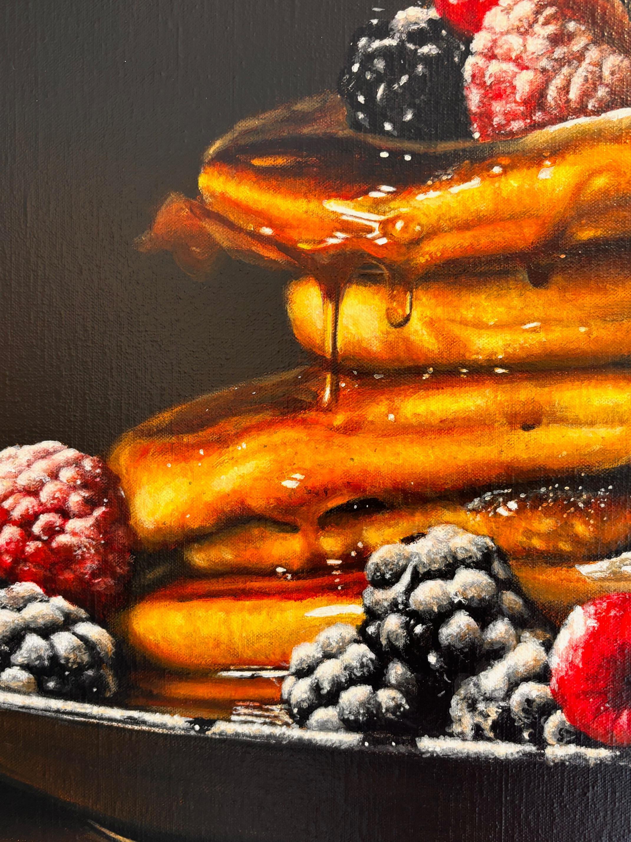 Pfannkuchen, Himbeeren und Brombeeren - original stillleben-zeitgenössische Kunst (Schwarz), Still-Life Painting, von Heidi von Faber