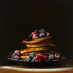 Pfannkuchen, Himbeeren und Brombeeren - original stillleben-zeitgenössische Kunst