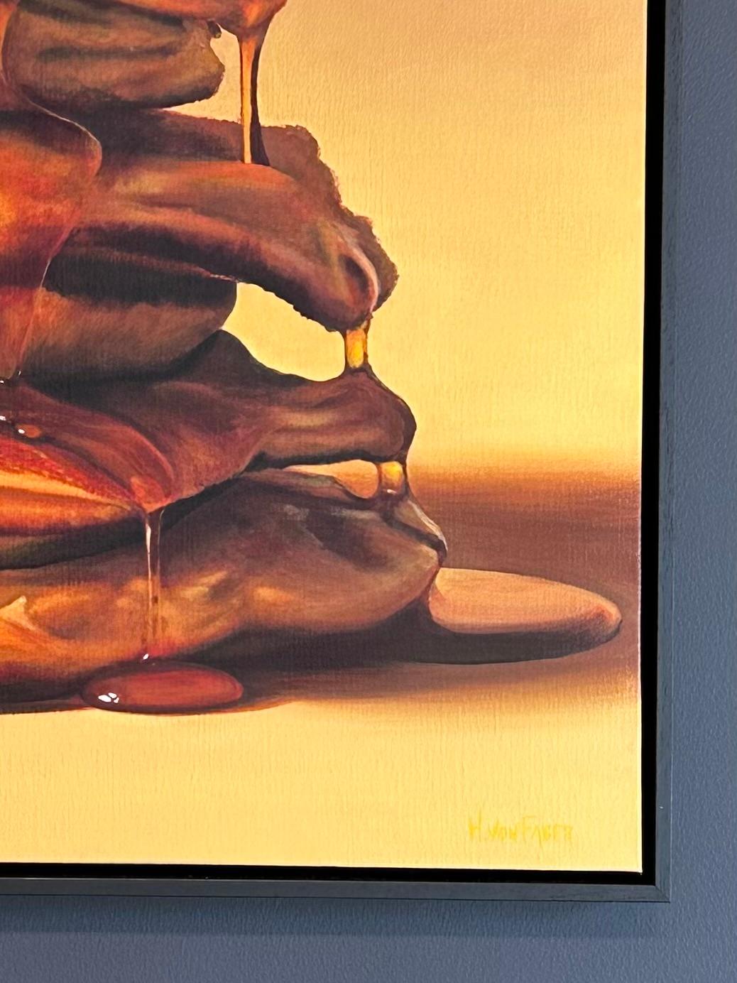 Pancake con burro e miele - Pittura Still-life iperrealistica del 21° secolo in vendita 3