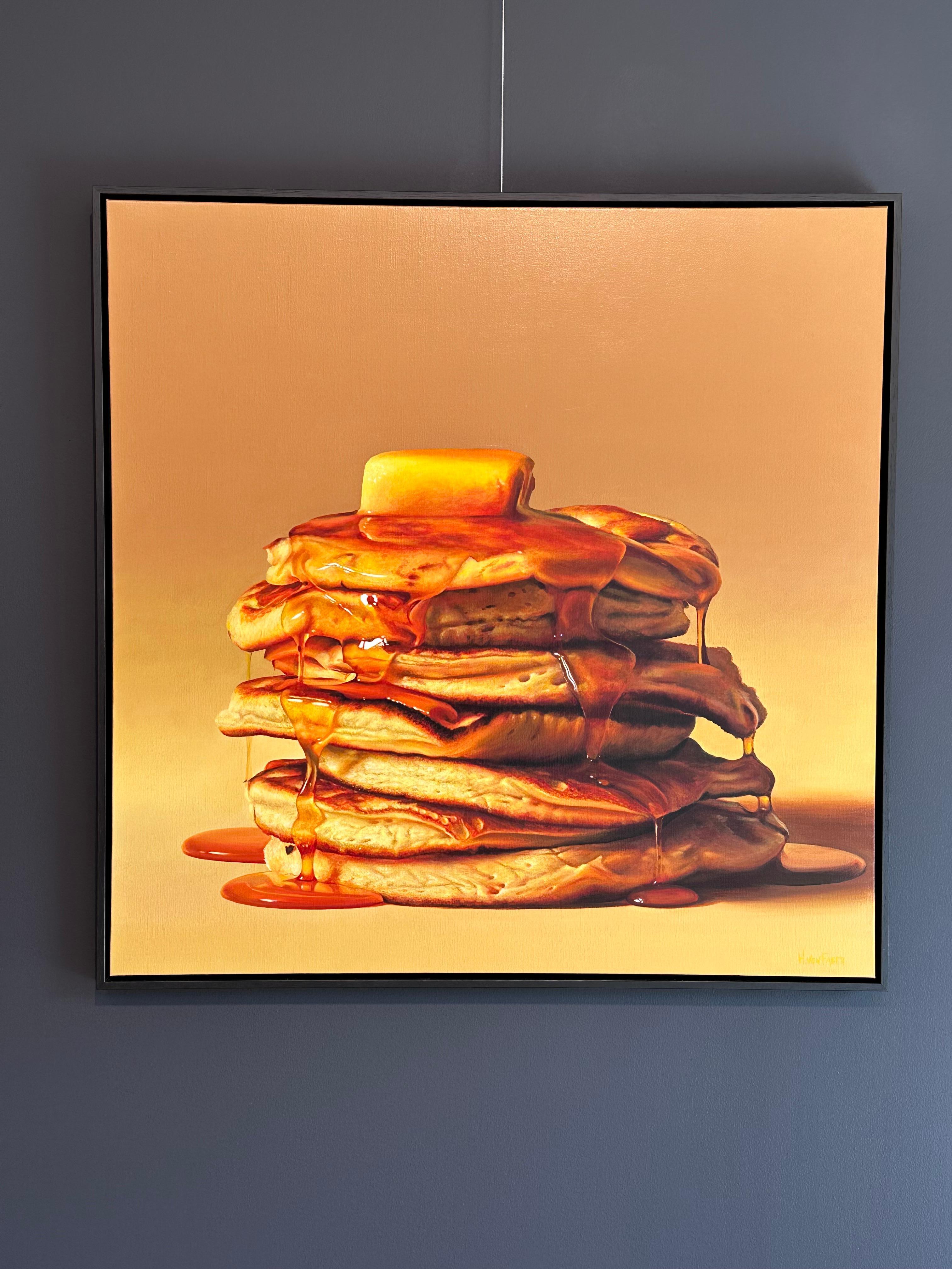 Pfannkuchen mit Butter und Honey - Hyperrealistisches Stilleben aus dem 21. – Painting von Heidi von Faber