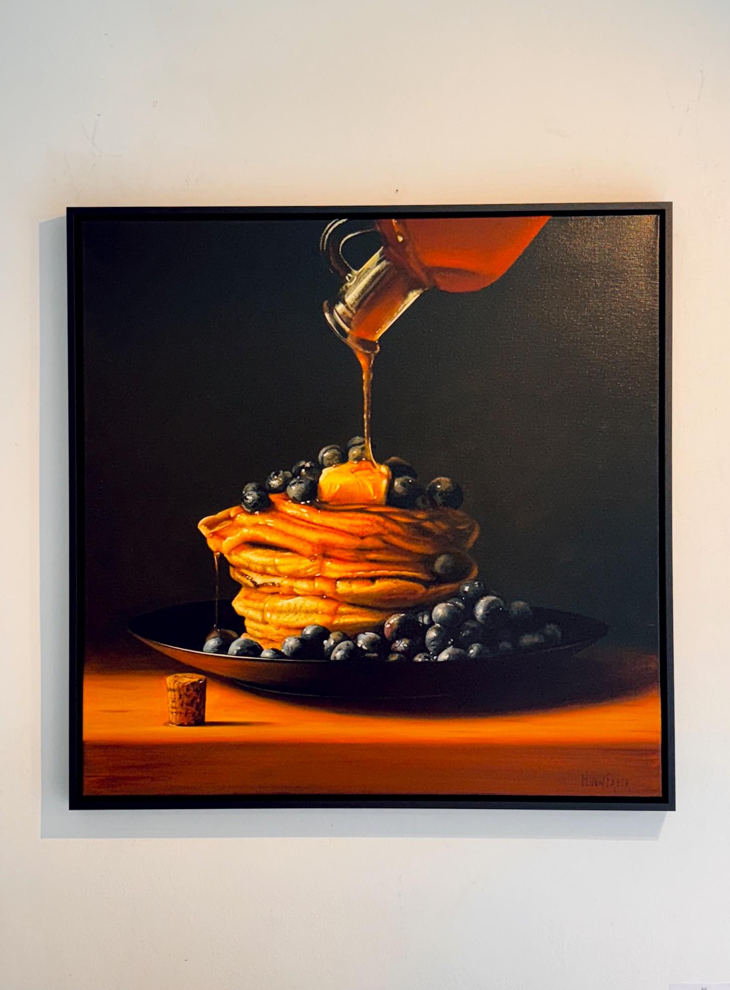 Pfannkuchen mit Ahornsirup-originale Realismus Stillleben Malerei-zeitgenössische Kunst – Painting von Heidi von Faber