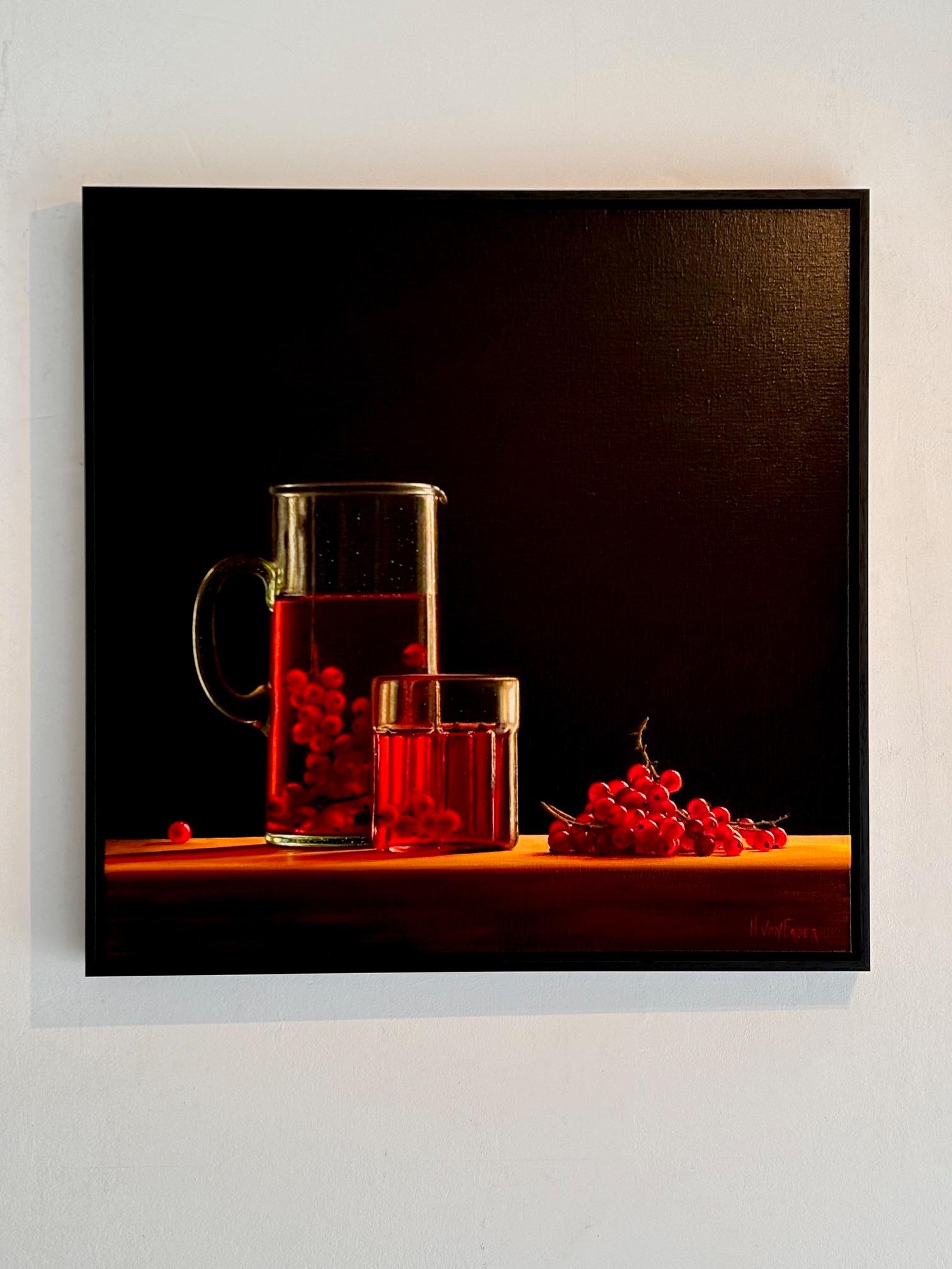 Red Currants and Jug  - original still life realism painting - contemporary Art - Photorealist Painting by Heidi von Faber