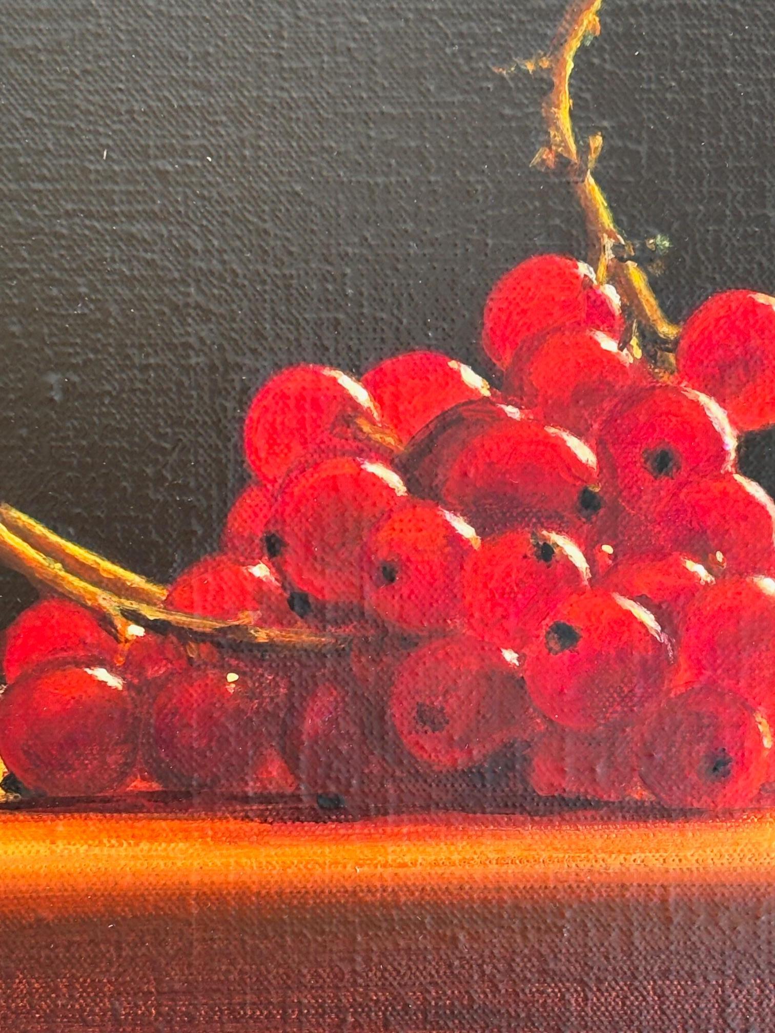 Red Currants and Jug  - original still life realism painting - contemporary Art - Black Still-Life Painting by Heidi von Faber