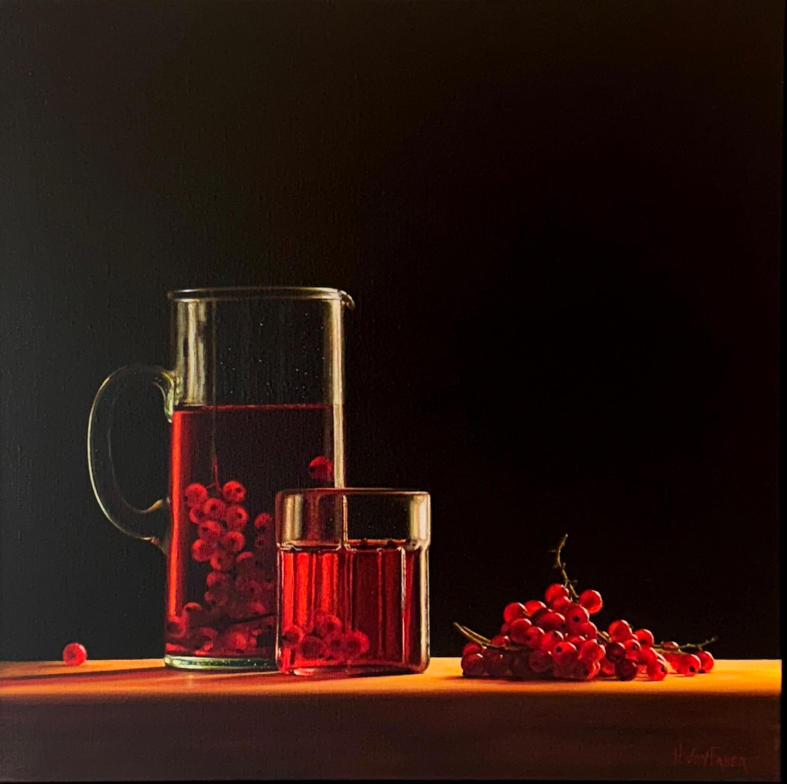 Red Currants and Jug  - original still life realism painting - contemporary Art