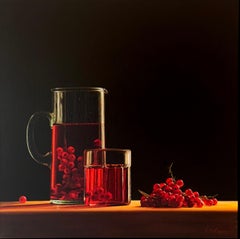 Red Currants and Jug  - original still life realism painting - contemporary Art