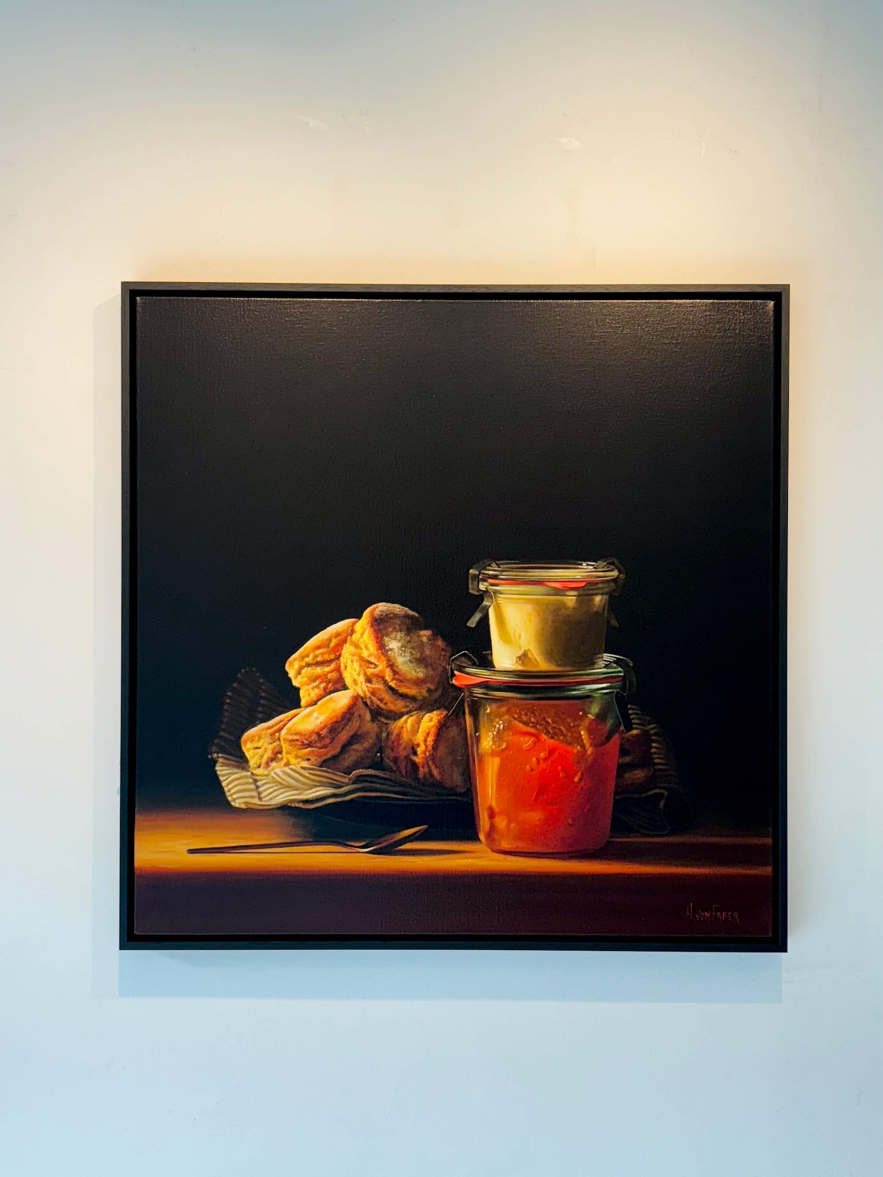 Scones-original modern hyper-realism still life food painting- contemporary Art - Painting by Heidi von Faber