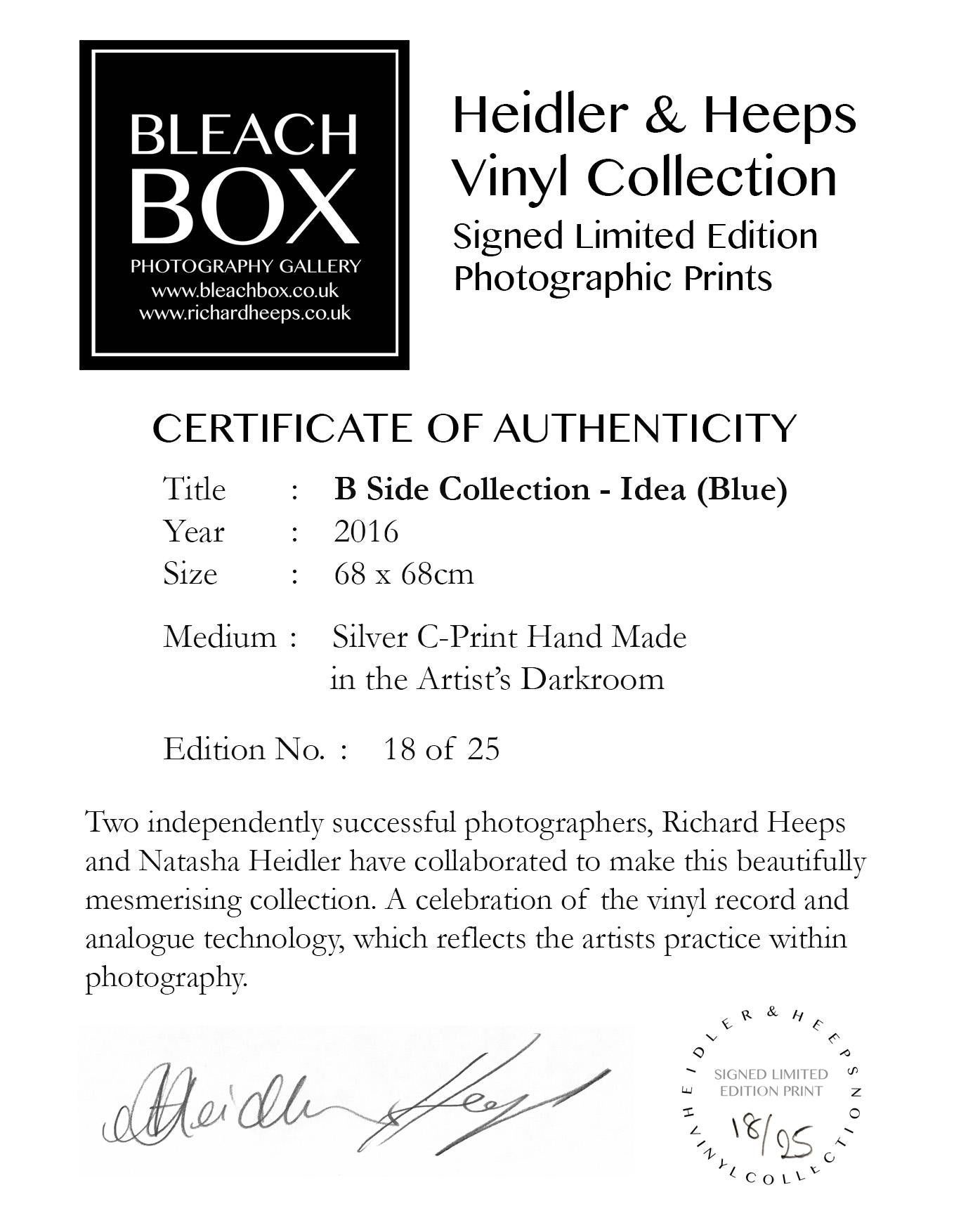 Idea, ein hellblaues Kunstwerk in der Heidler & Heeps B Side Vinyl Collection.
Die renommierten zeitgenössischen Fotografen Richard Heeps und Natasha Heidler haben für diese wunderschöne, faszinierende Kollektion zusammengearbeitet. Eine Hommage an