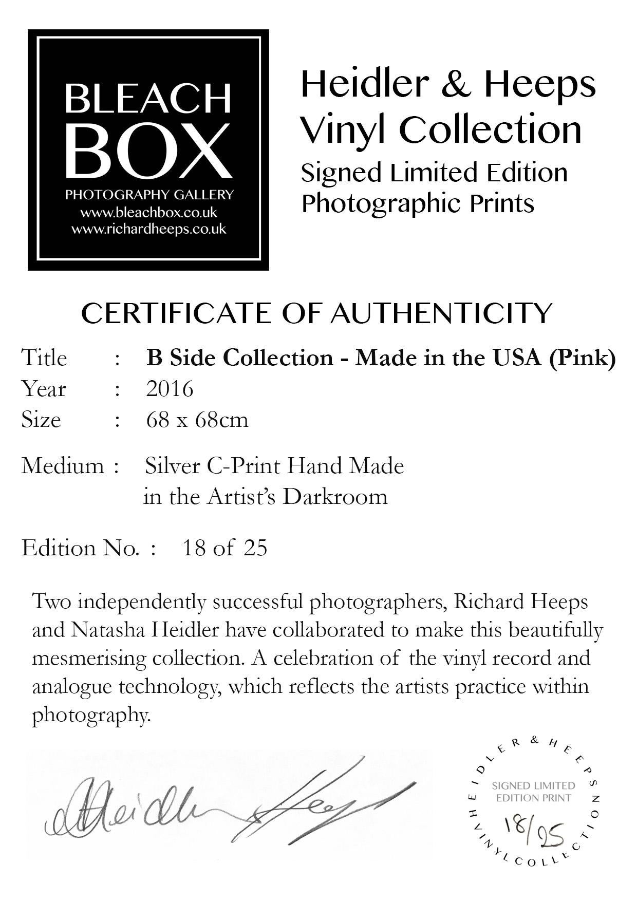 B Side Vinyl Kollektion, Hergestellt in den USA (Rosa) – Pop-Art-Farb-Fotografie – Print von Heidler & Heeps