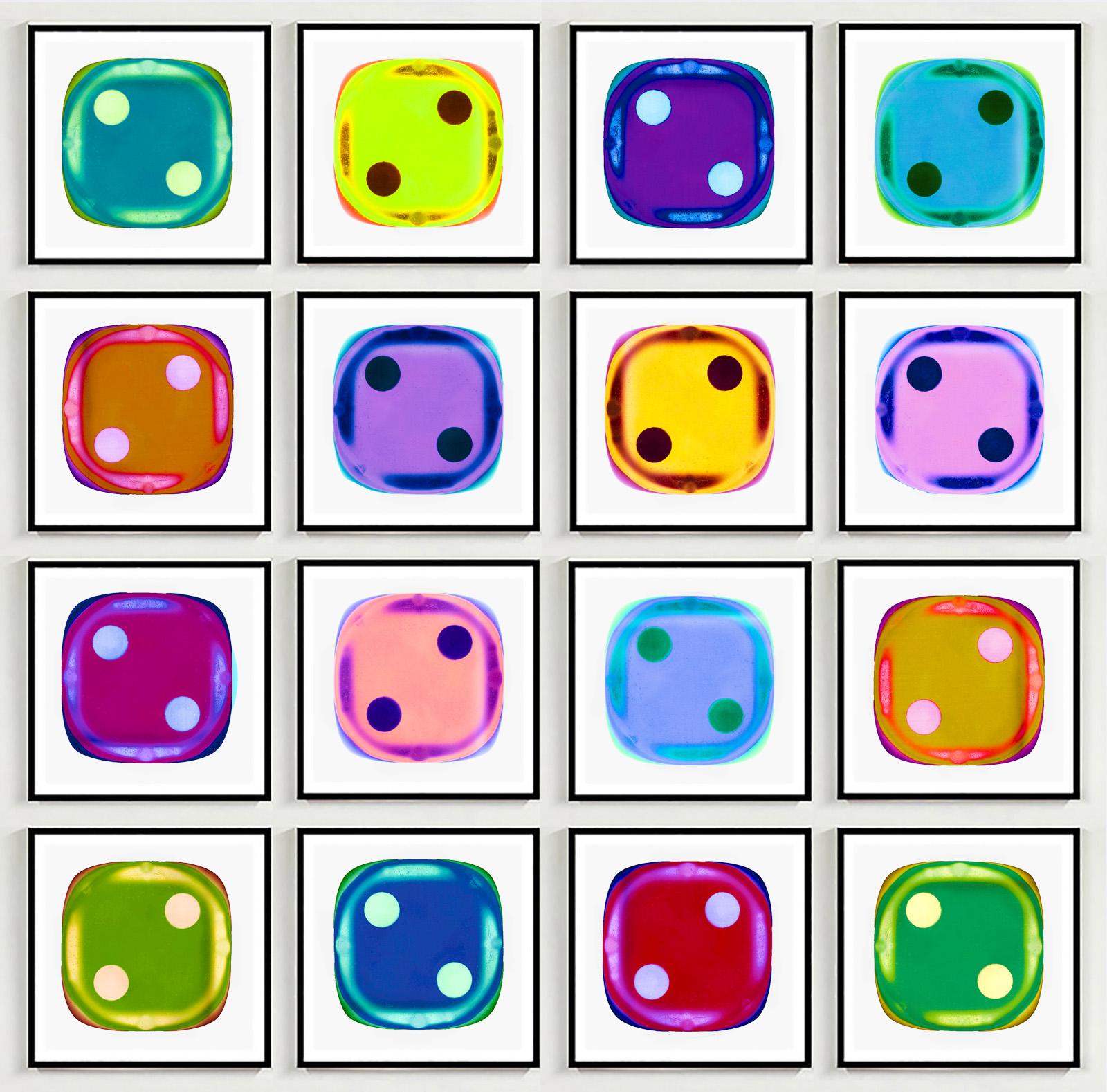Heidler & Heeps Dice Series Sixteen Piece Multicolor 'Twos' Square Installation.
The number Two Dice, a symbol of balance and harmony, is repeated creating an infinite pattern in every direction, creating a pulsating vibrational energy.
Hypnotically