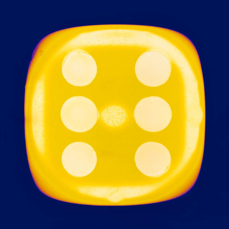 Heidler & Heeps Print - Dice Series, Chartreuse Yellow Six (inky blue) - Pop Art Color Photography