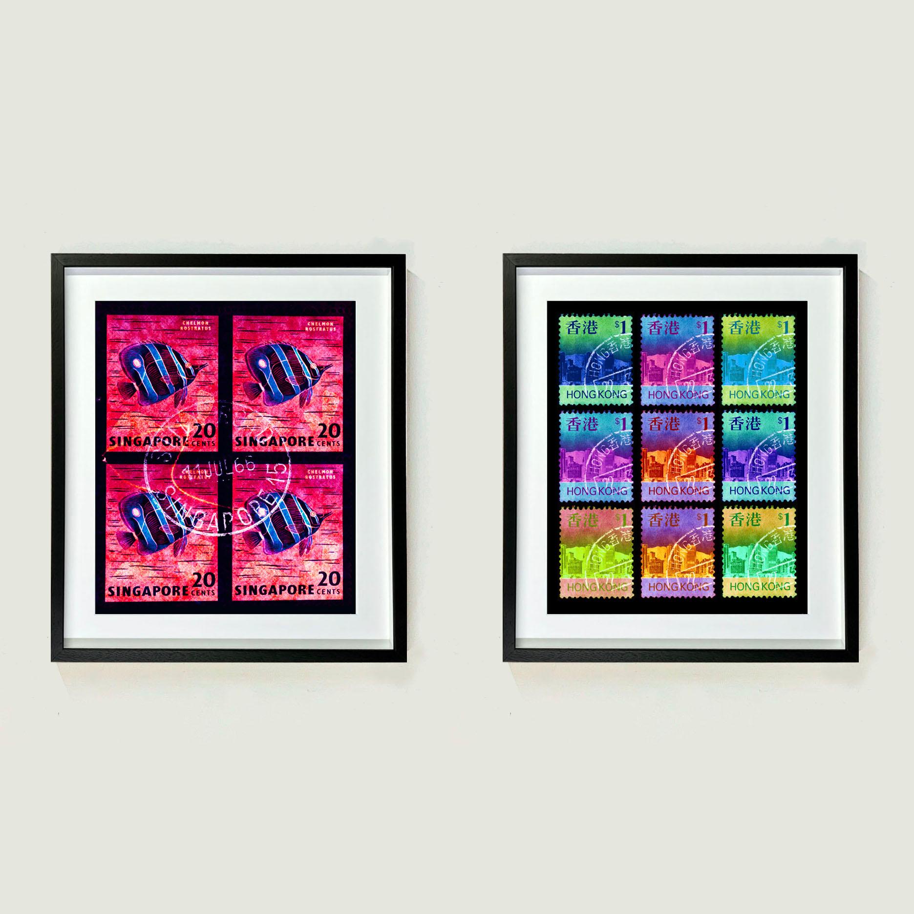 Hong Kong Stamp Collection Eat, Sleep, HK$1, Repeat Pop Art Print Framed For Sale 2