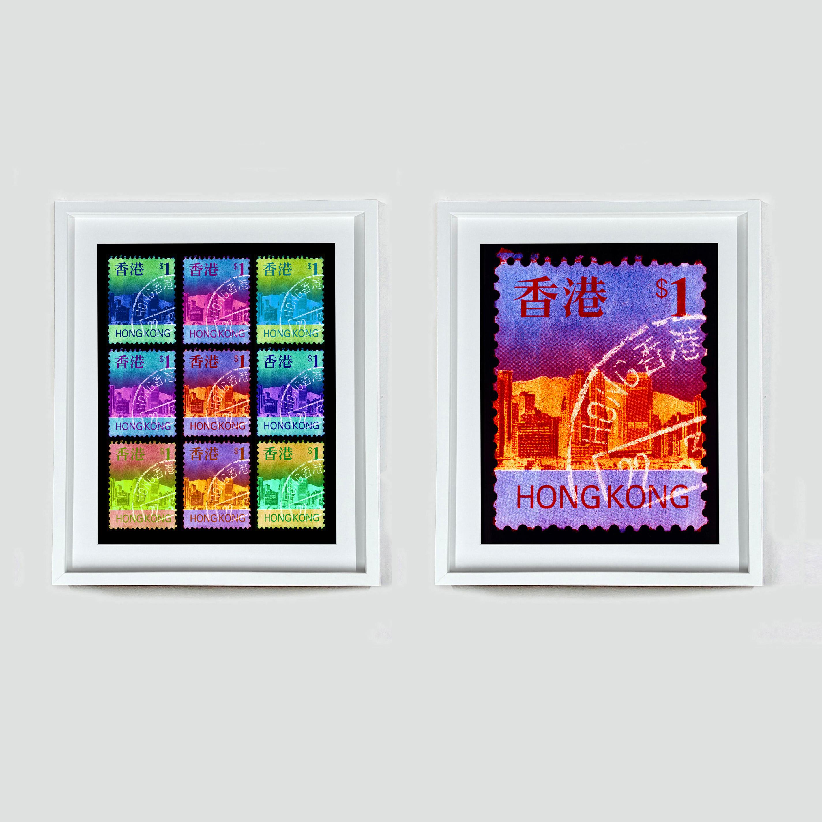 Eat, Sleep, HK$1, Repeat from the Heidler & Heeps Stamp Collection is a pop art evolution of the single stamp 'HK$1'. The multiple effect replicates the effect of the pulsating city of Hong Kong. 

This artwork is a limited edition of 25, gloss