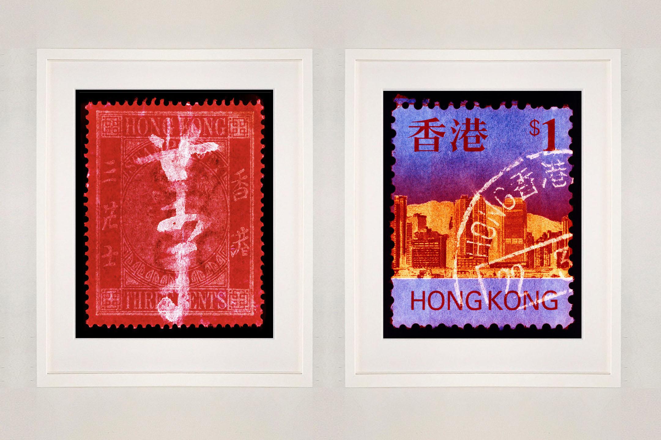 Hong Kong Stempelsammlung, QV 3 Cents – Pop-Art-Farbfotografie im Angebot 2