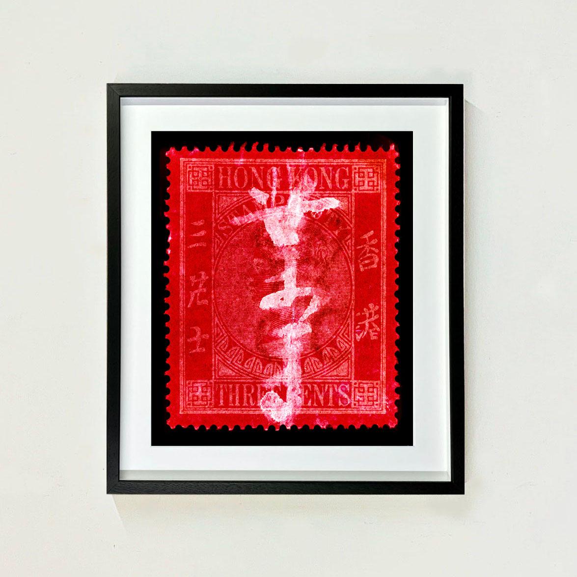 Hong Kong Stamp Collection QV 3 Cents -  Red Print Framed For Sale 1