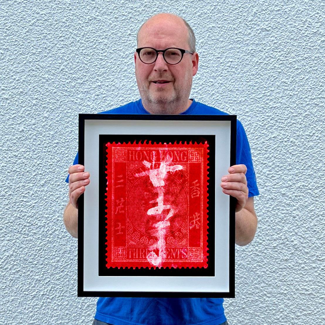 Hong Kong Stamp Collection QV 3 Cents -  Red Print Framed For Sale 4