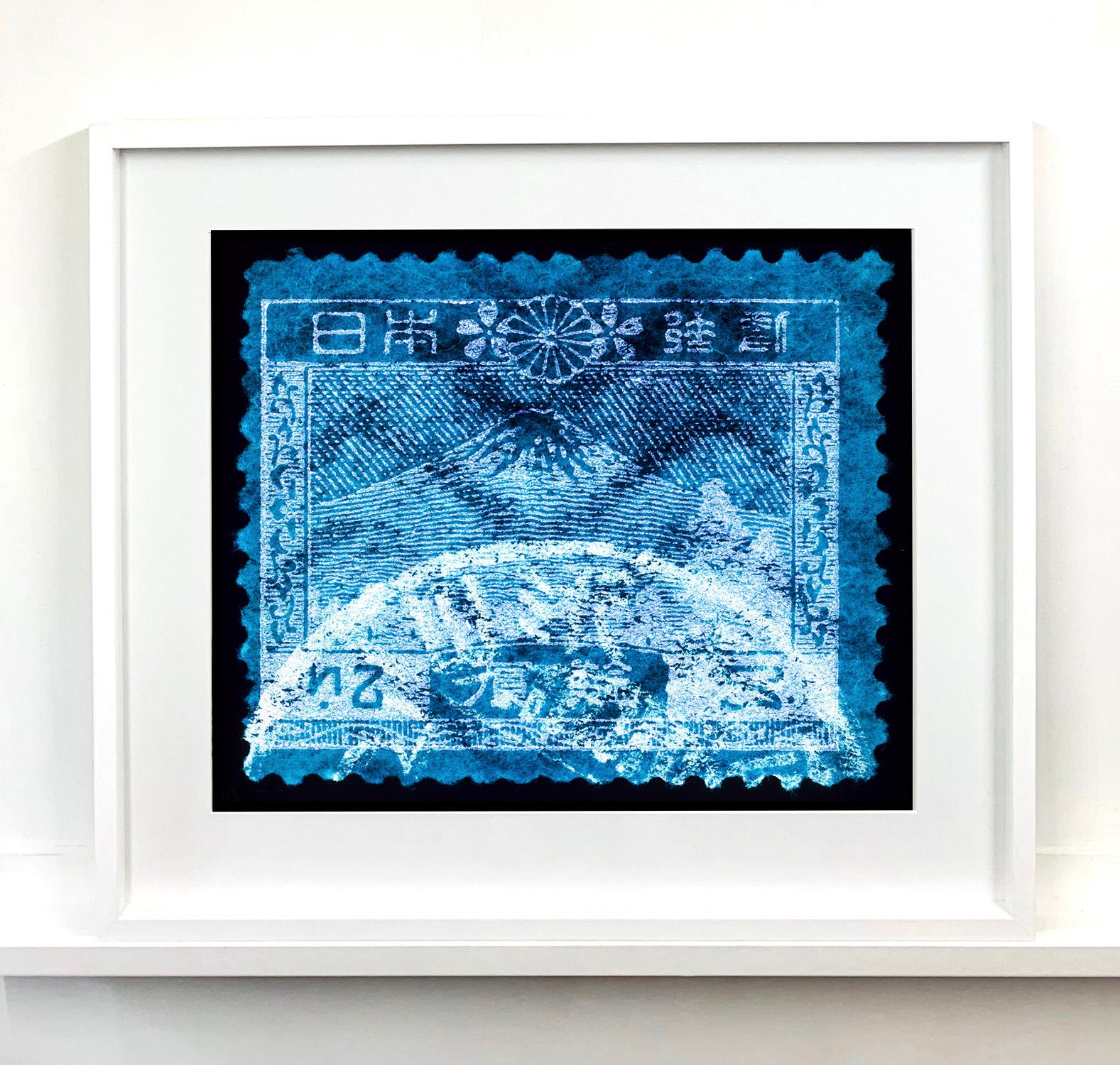 Japapese Stamp Collection 'Mount Fuji' - Conceptual Pop Art Color Photography - Blue Landscape Photograph by Heidler & Heeps