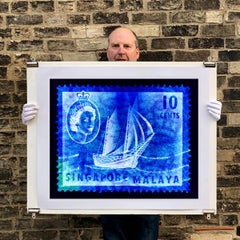 Singapore Stamp Collection, 10 Cents QEII Ship Series Blue - Pop Art Color Photo