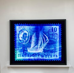 Singapore Stamp Collection, 10 Cents QEII Ship Series Blue - Pop Art Color Photo