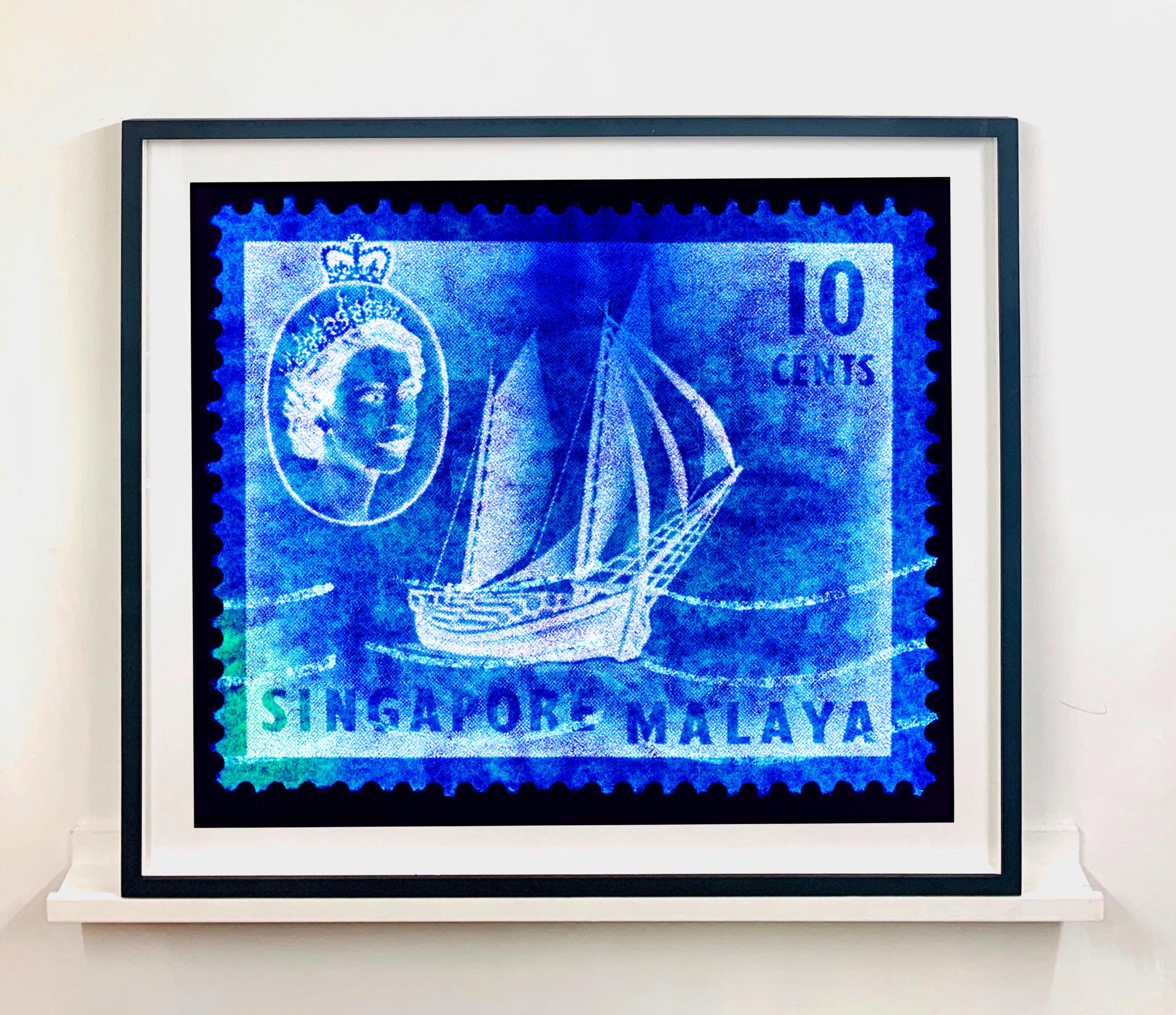 Singapore Stamp Collection, 10 Cents QEII Ship Series Blue - Pop Art Color Photo For Sale 2