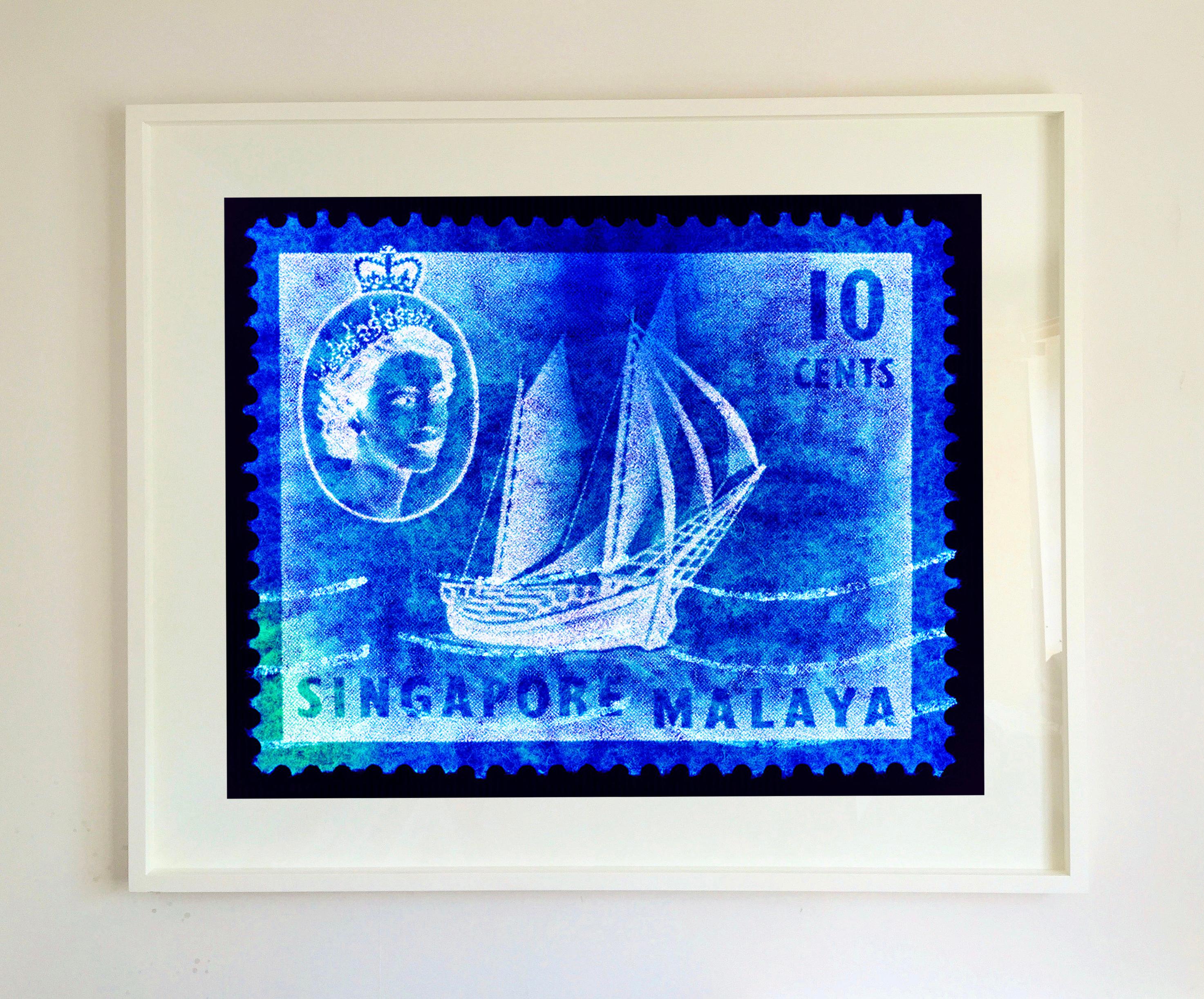Singapore Stamp Collection, 10 Cents QEII Ship Series Blue - Pop Art Color Photo For Sale 3