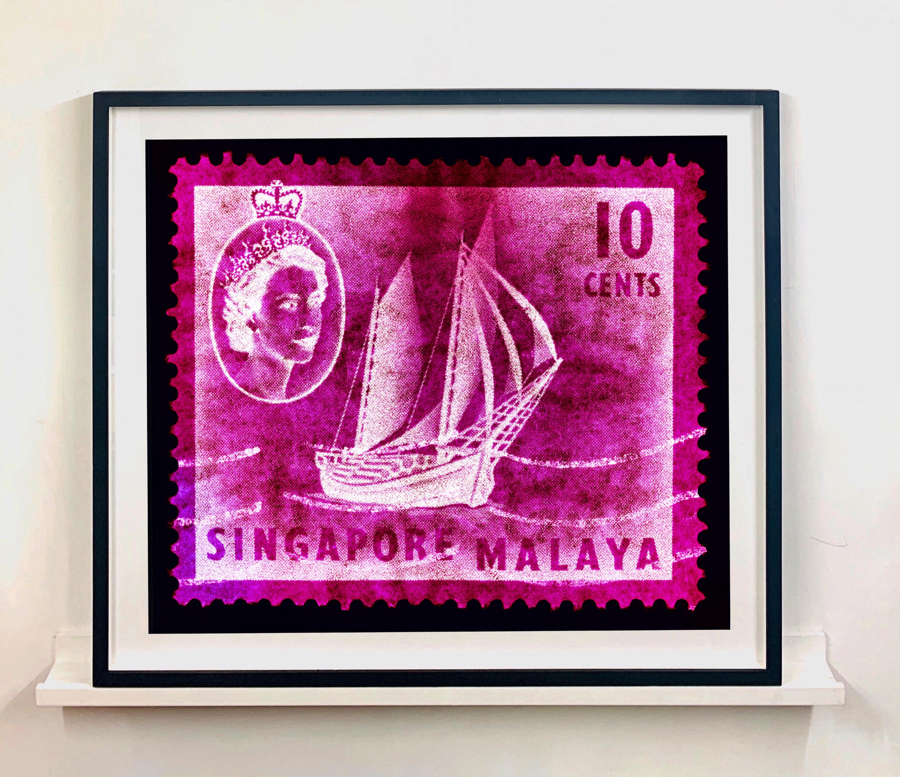 Singapore Stamp Collection, 10c QEII Ship Series Magenta - Pop Art Color Photo For Sale 3