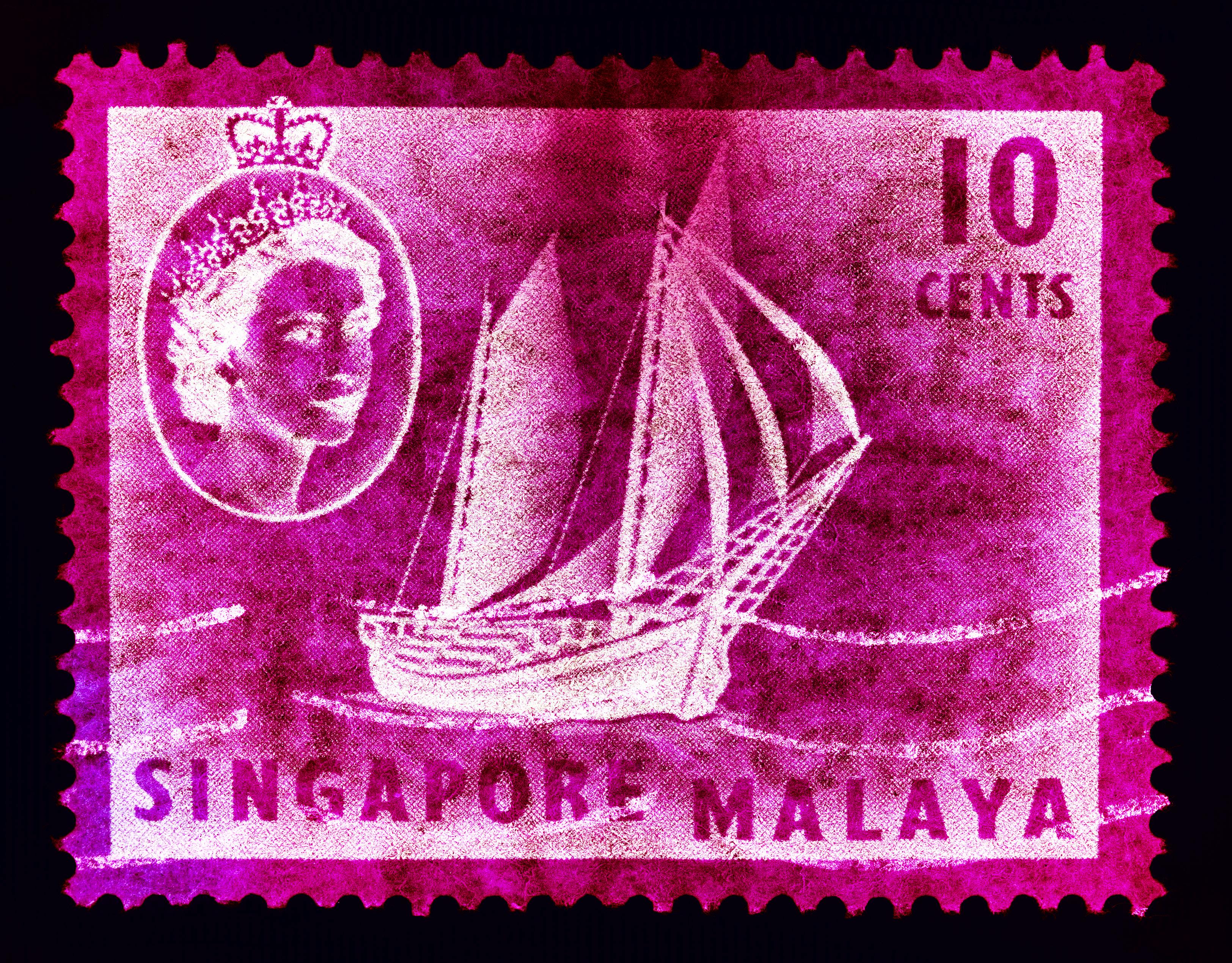 Heidler & Heeps Print – Singapur Singapore Stempel-Kollektion, 10c QEII Schiffsserie Magenta - Pop-Art-Farbfoto