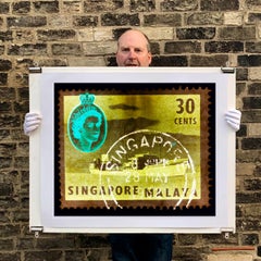 Singapore Stamp Collection, 30 Cents QEII Oil Tanker Khaki - Pop Art Color Photo