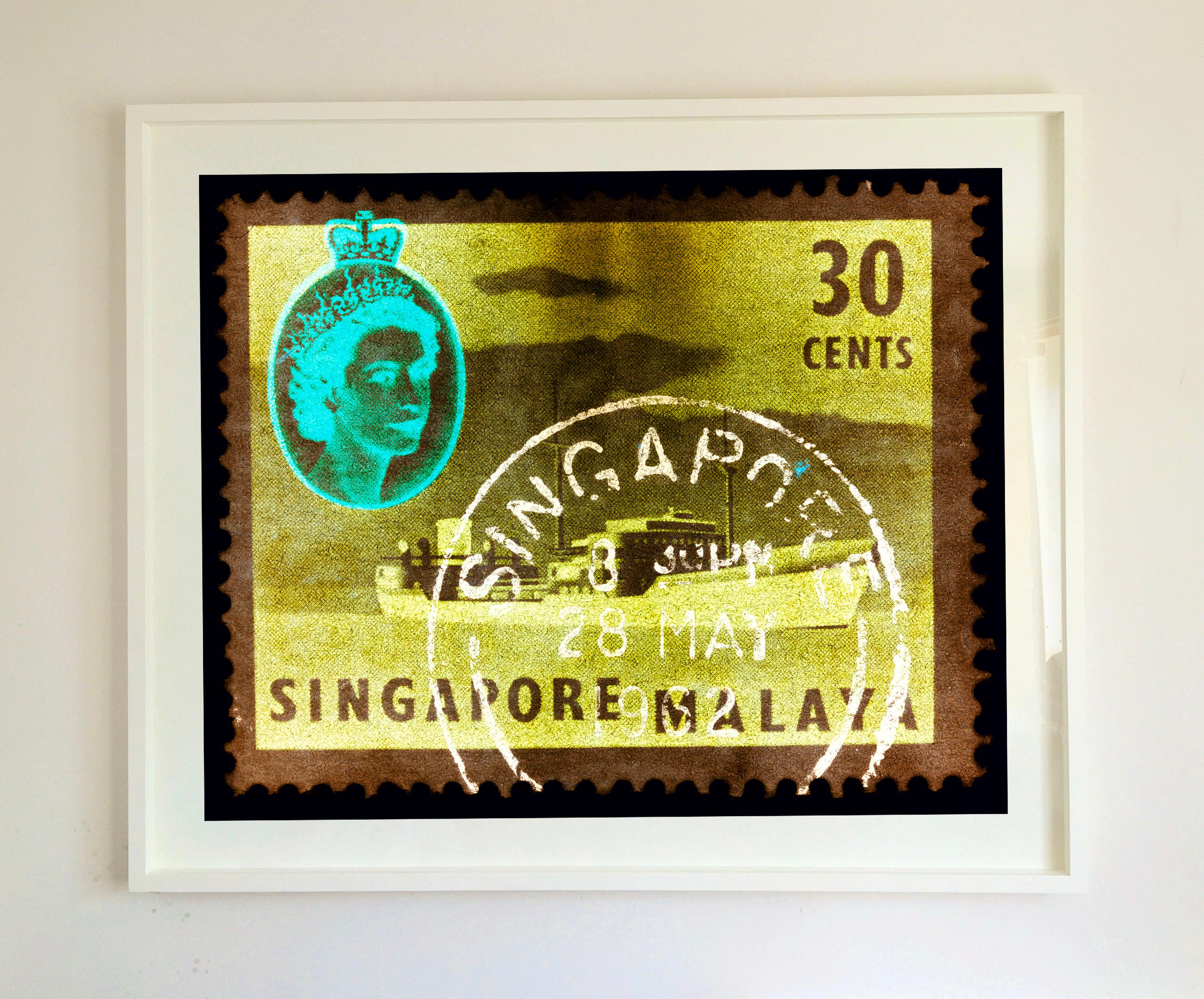 Singapore Stamp Collection, 30 Cents QEII Oil Tanker Khaki - Pop Art Color Photo For Sale 1