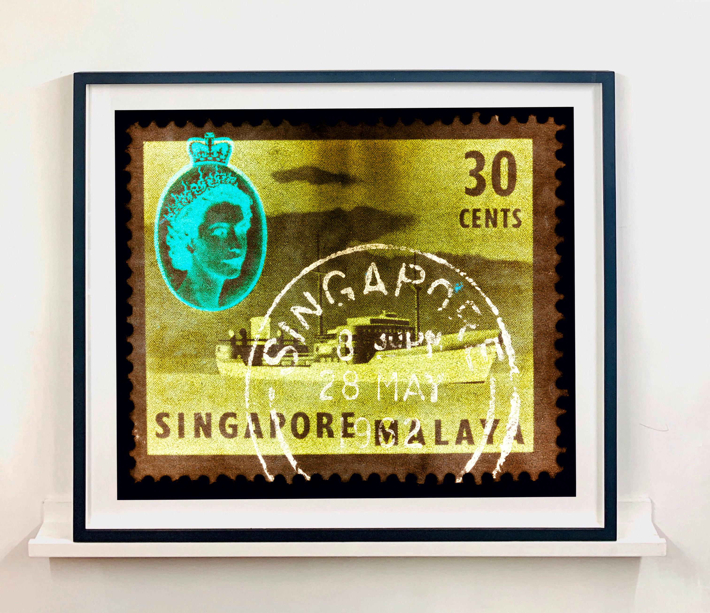 Singapore Stamp Collection, 30 Cents QEII Oil Tanker Khaki - Pop Art Color Photo For Sale 1
