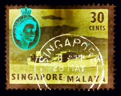 Singapore Stamp Collection, 30 Cents QEII Oil Tanker Khaki - Pop Art Color Photo