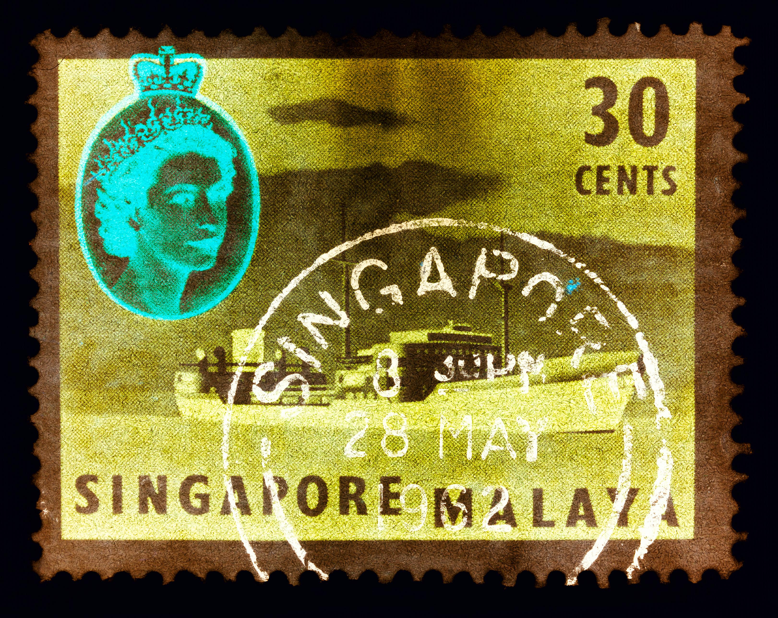 Heidler & Heeps Print - Singapore Stamp Collection, 30 Cents QEII Oil Tanker Khaki - Pop Art Color Photo