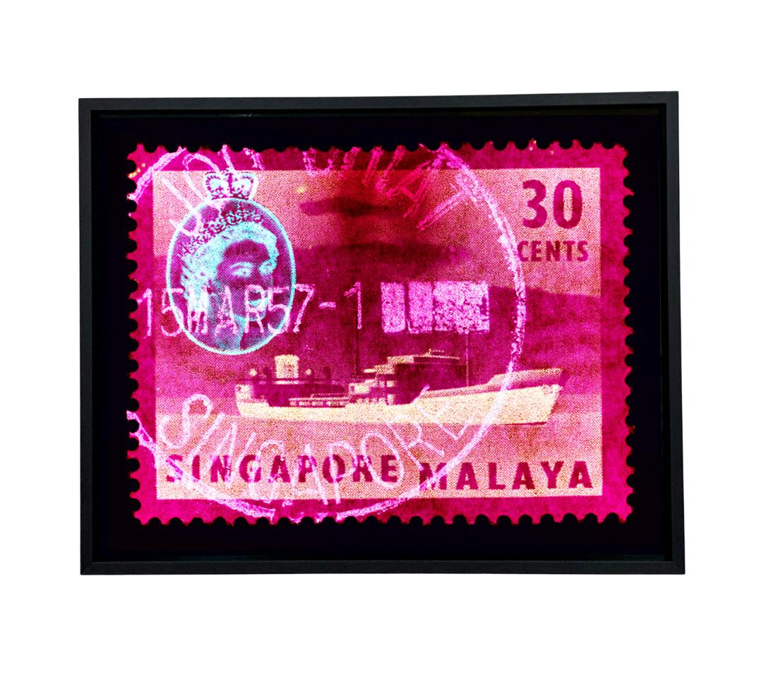 Singapore Stamp Collection, 30 Cents QEII Oil Tanker Pink - Pop Art Color Photo For Sale 6