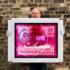 Singapore Stamp Collection, 30 Cents QEII Oil Tanker Pink - Pop Art Color Photo