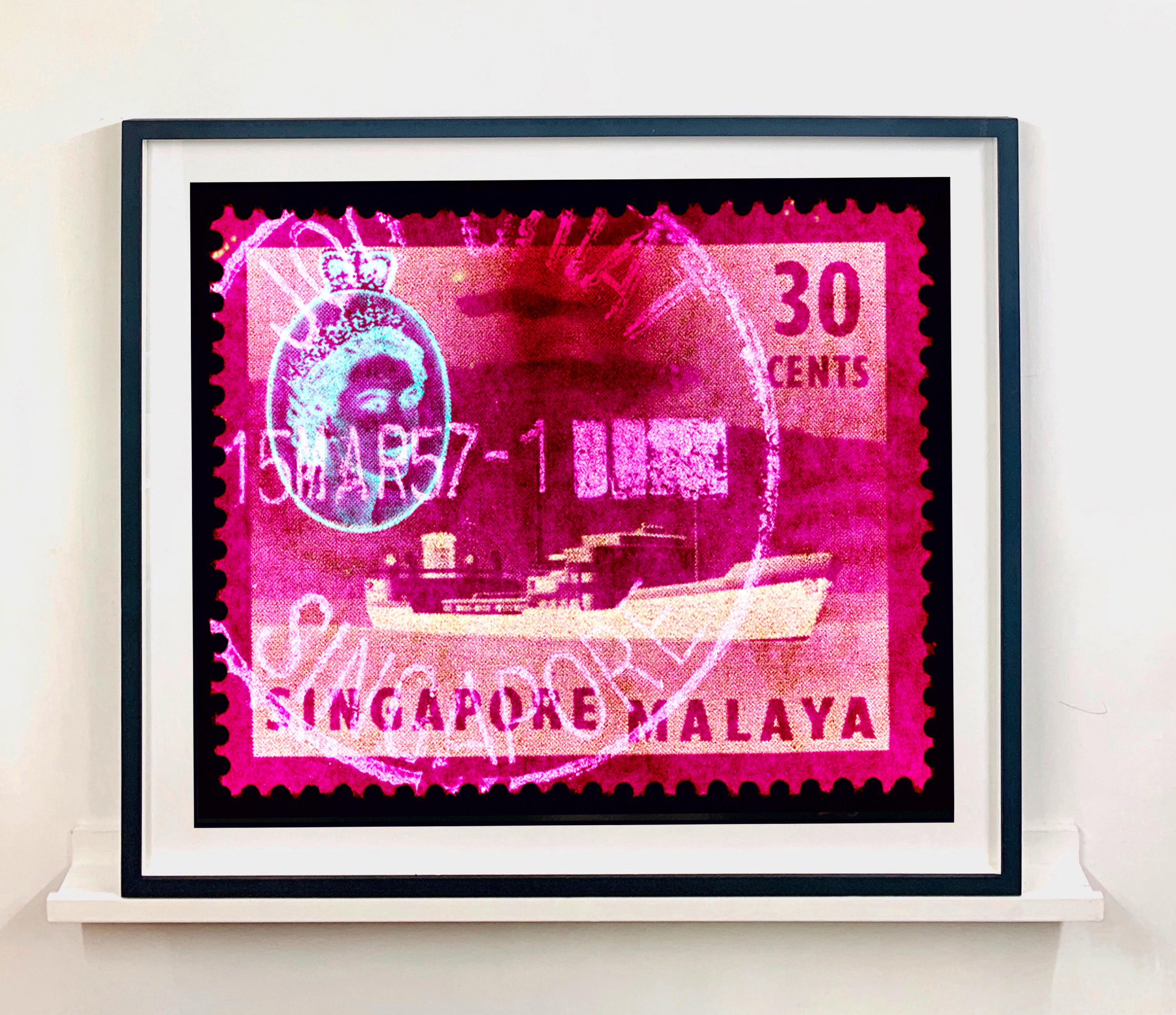 Singapore Stamp Collection, 30 Cents QEII Oil Tanker Pink - Pop Art Color Photo For Sale 1