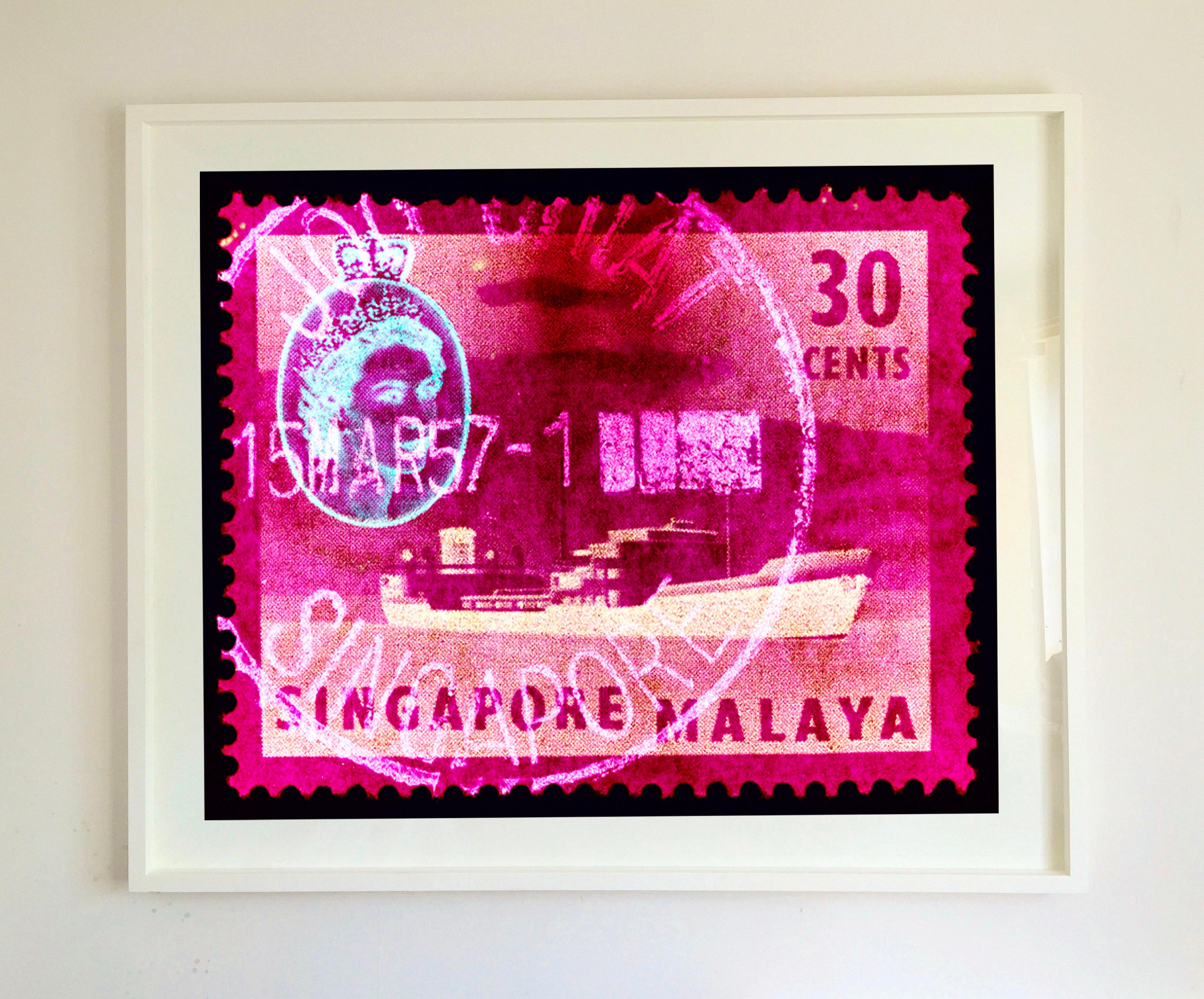 Singapore Stamp Collection, 30 Cents QEII Oil Tanker Pink - Pop Art Color Photo For Sale 2