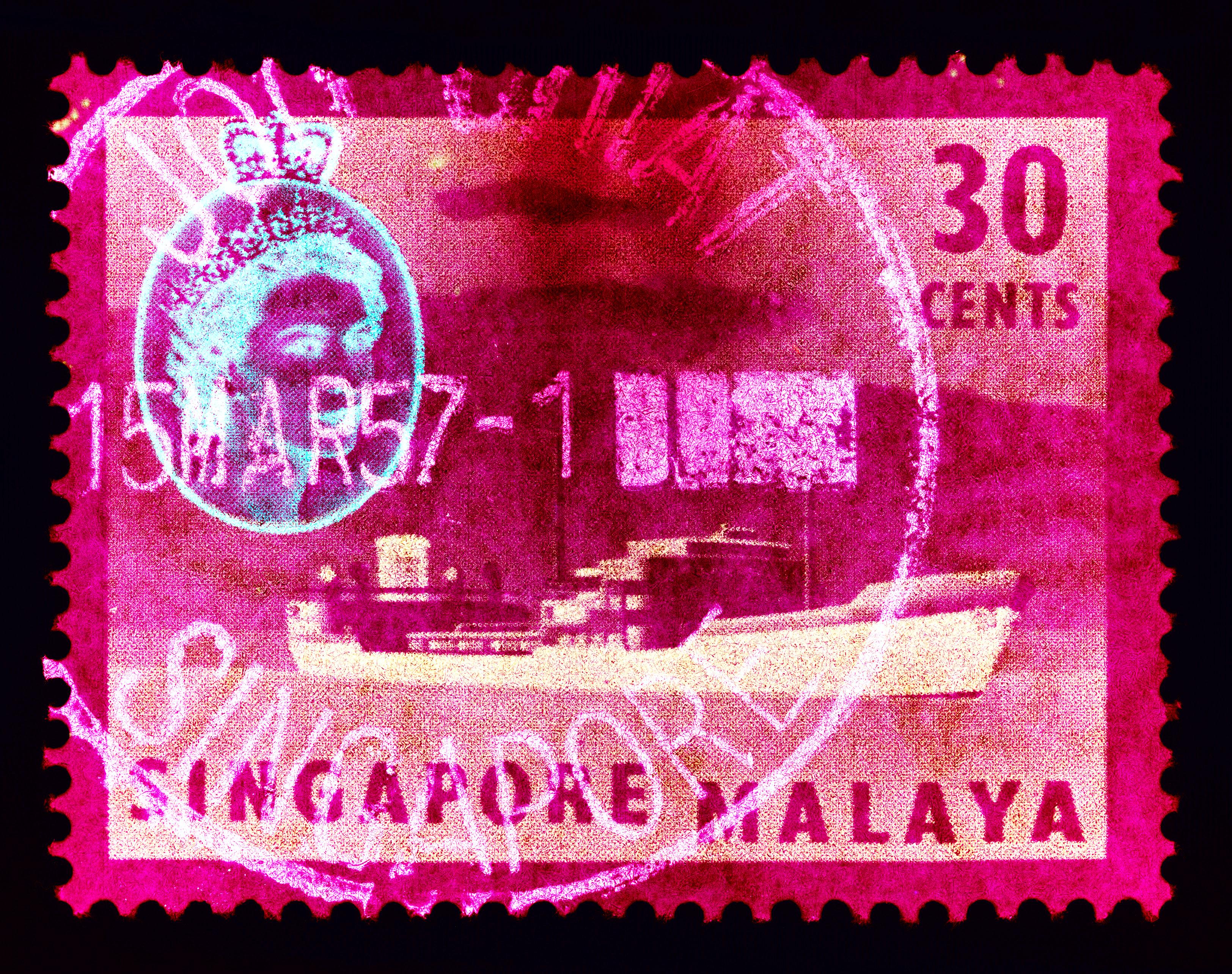 Heidler & Heeps Print - Singapore Stamp Collection, 30 Cents QEII Oil Tanker Pink - Pop Art Color Photo