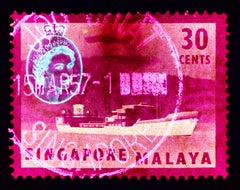 Singapore Stamp Collection, 30 Cents QEII Oil Tanker Pink - Pop Art Color Photo