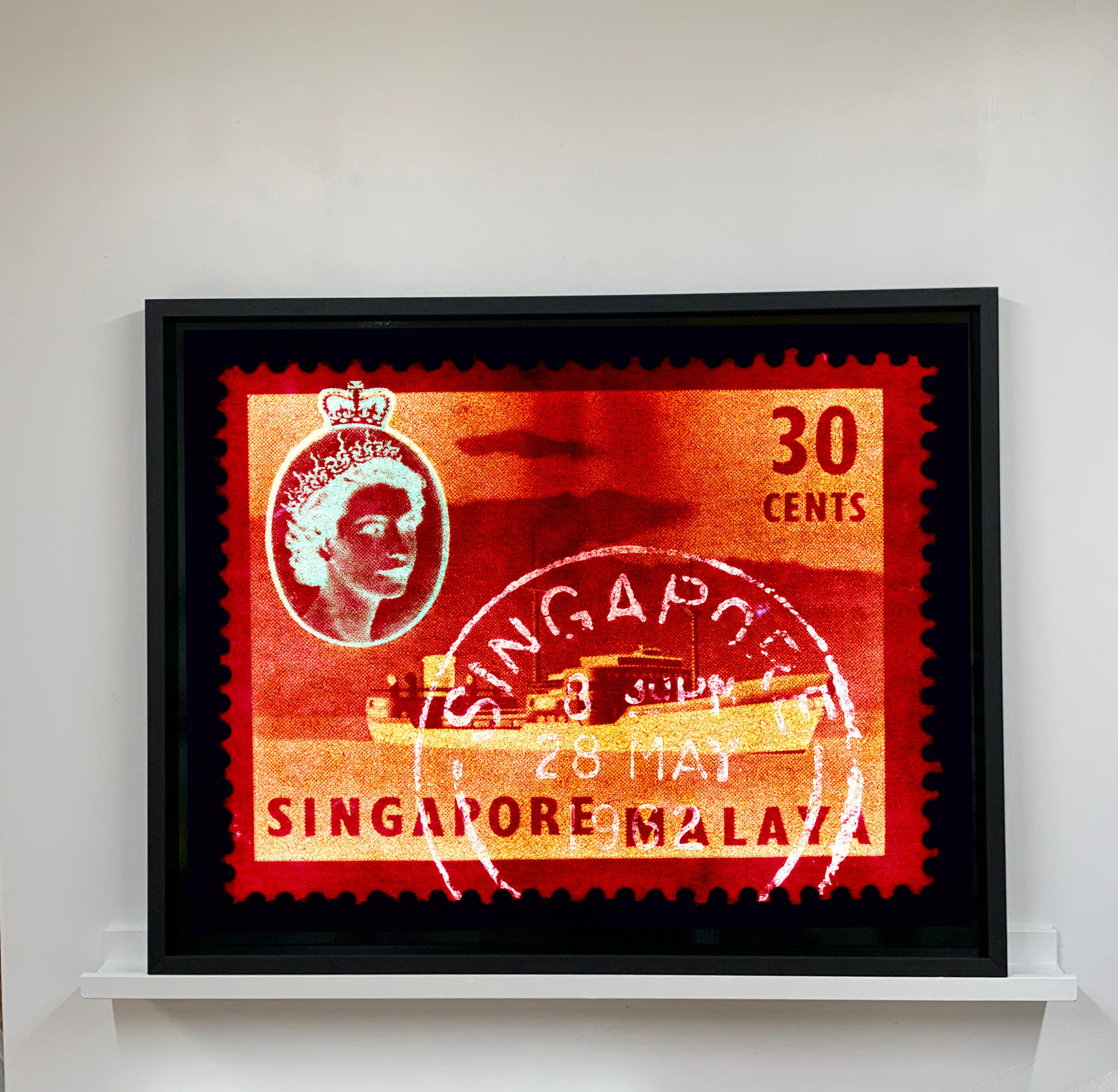Singapore Stamp Collection, 30 Cents QEII Oil Tanker Red - Pop Art Color Photo - Photograph by Heidler & Heeps