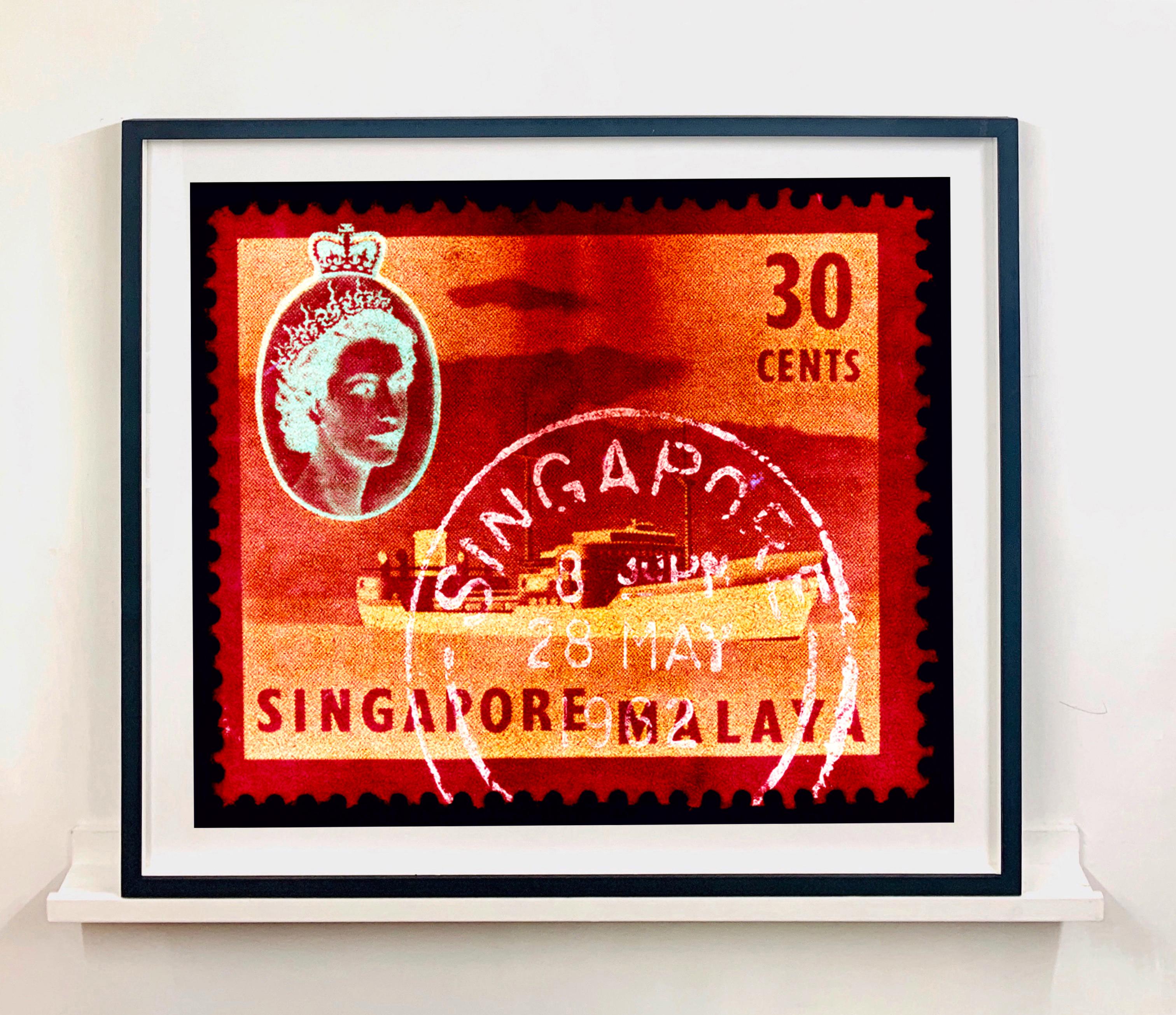 Singapore Stamp Collection, 30 Cents QEII Oil Tanker Red - Pop Art Color Photo For Sale 1