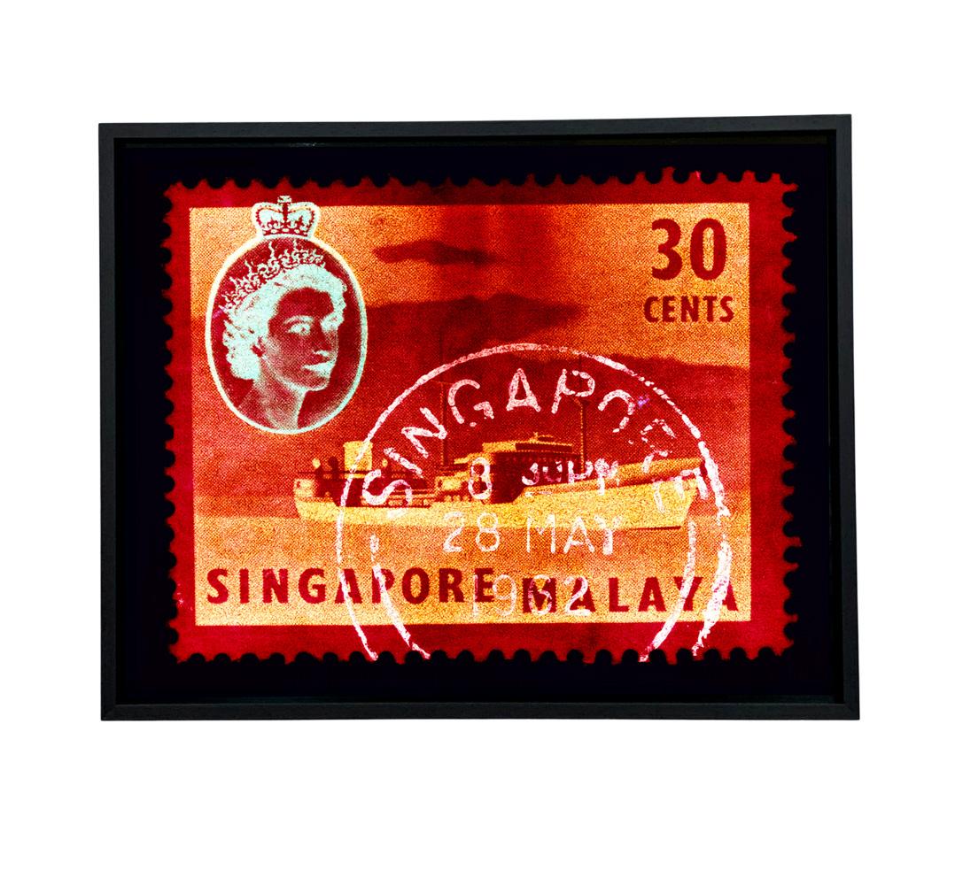 Singapore Stamp Collection, 30 Cents QEII Oil Tanker Red - Pop Art Color Photo For Sale 3
