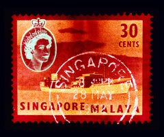 Singapore Stamp Collection, 30 Cents QEII Oil Tanker Red - Pop Art Color Photo