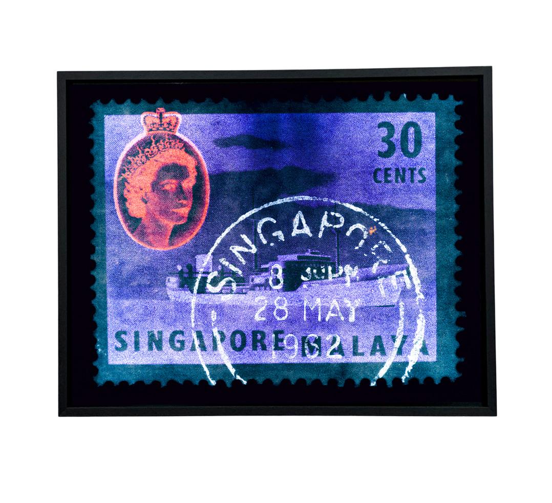 Singapore Stamp Collection, 30 Cents QEII Oil Tanker Teal - Pop Art Color Photo - Print by Heidler & Heeps
