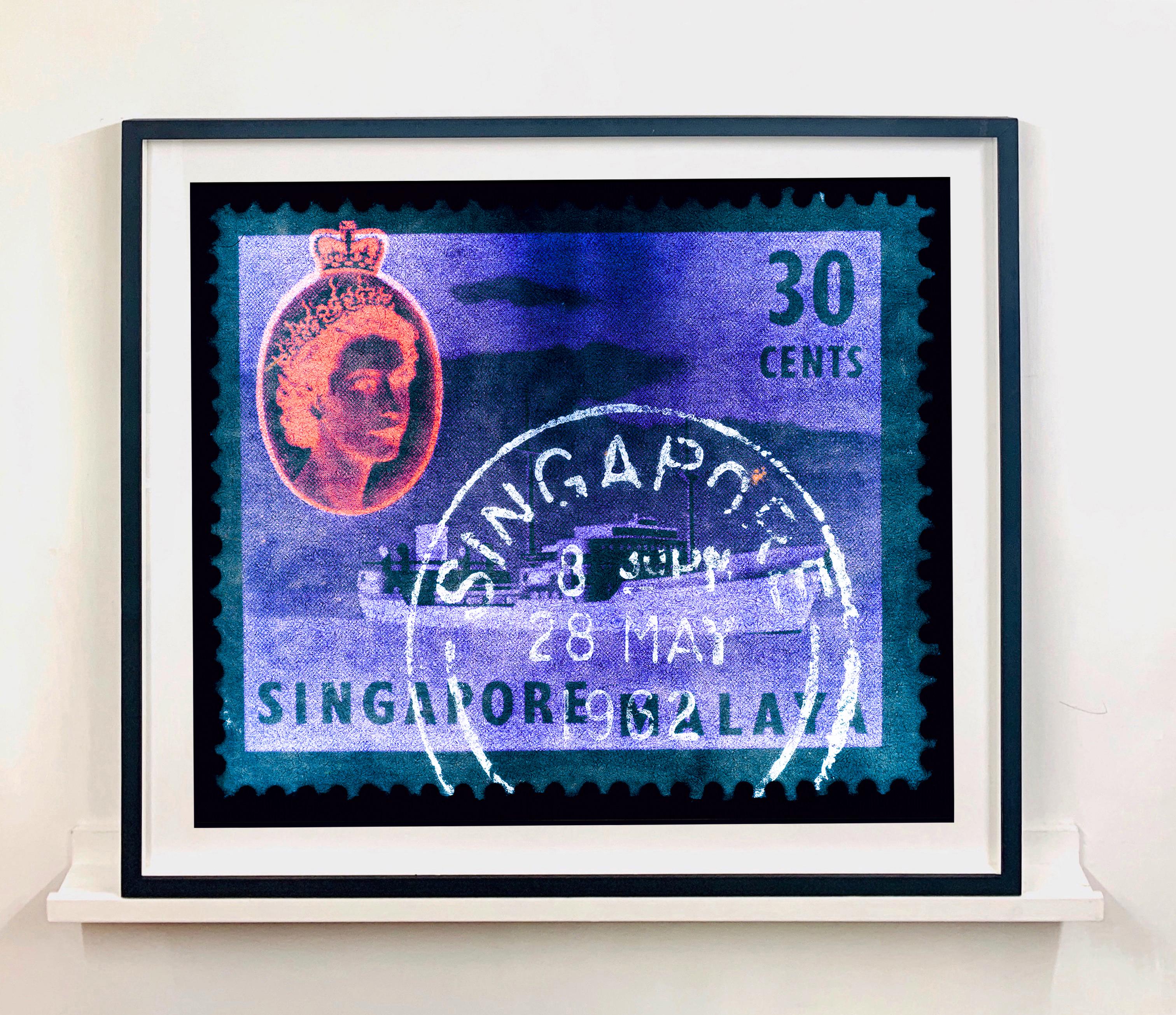 Singapore Stamp Collection, 30 Cents QEII Oil Tanker Teal - Pop Art Color Photo - Purple Print by Heidler & Heeps