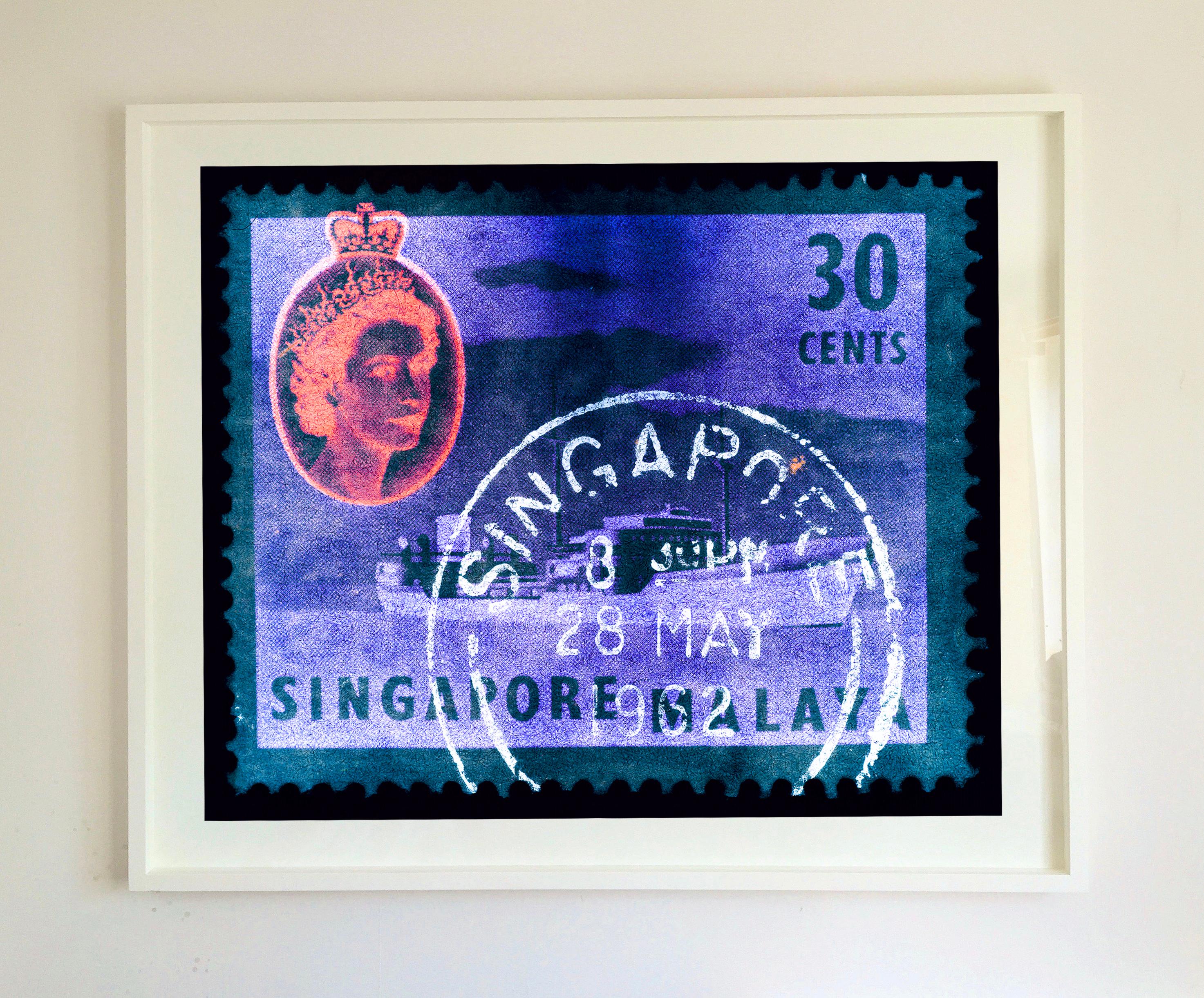 Singapore Stamp Collection, 30 Cents QEII Oil Tanker Teal - Pop Art Color Photo For Sale 2