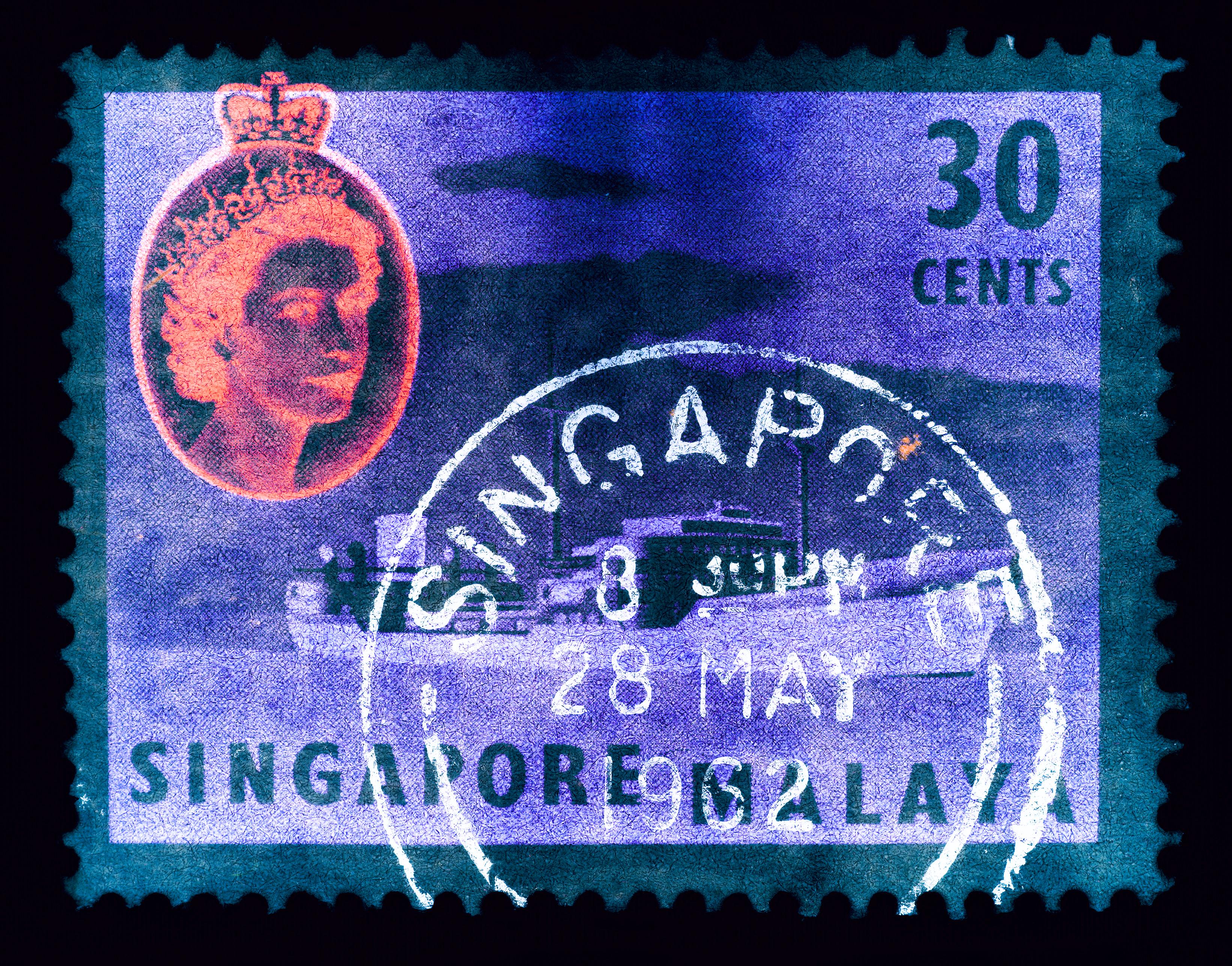 Heidler & Heeps Print - Singapore Stamp Collection, 30 Cents QEII Oil Tanker Teal - Pop Art Color Photo